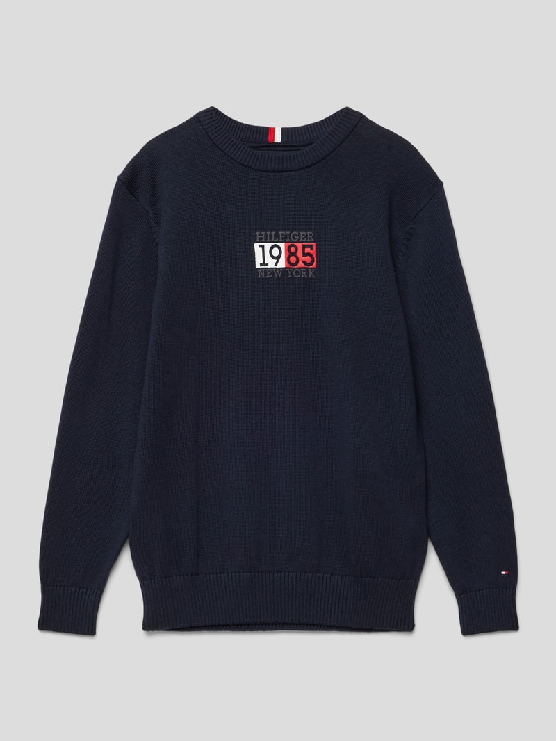 Strickpullover mit Label-Print Modell 'NEW YORK FLAG' in marineblau