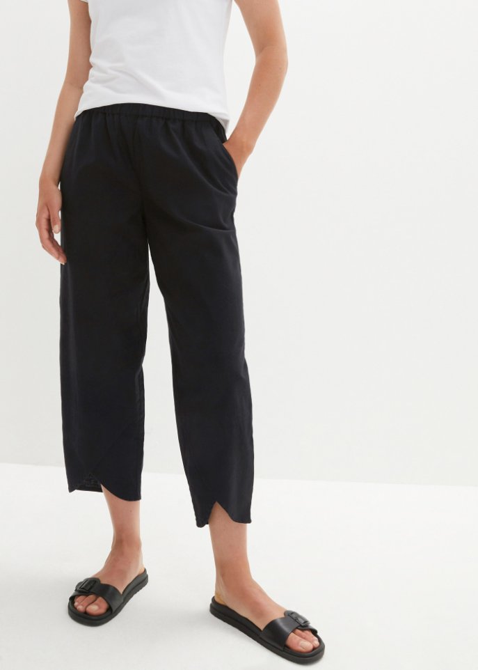 Knöchelfreie Hose mit Leinen und High-Waist-Bequembund, Loose-Fit
