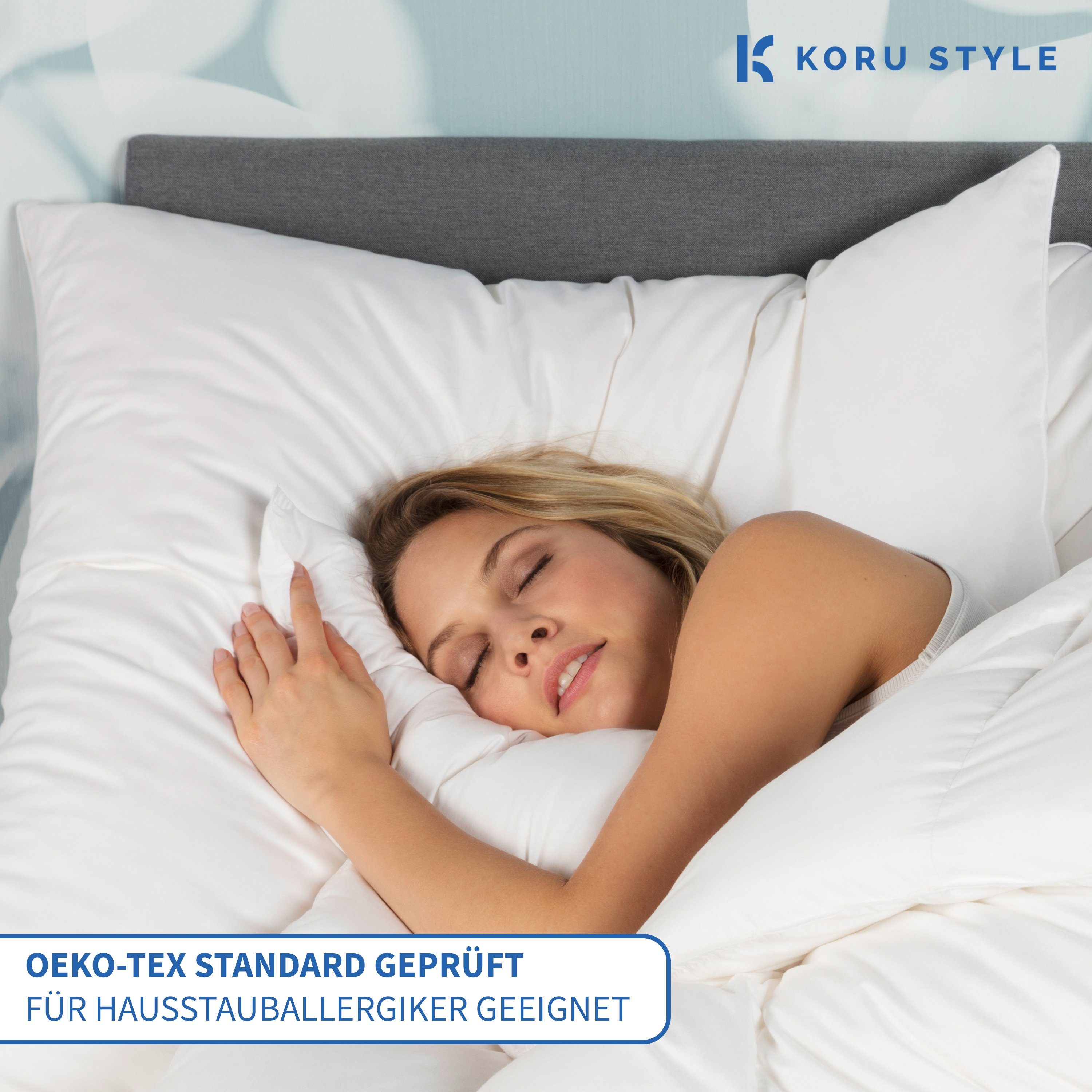 Federkopfkissen Kopfkissen Premium mit weichem Stützkomfort, Koru Style, Füllung: 85% Daunen / 15% Federn - Klasse 1, Bezug: 100% Baumwolle, hochwertig verarbeitet, allergikergeeignet, hergestellt in Deutschland