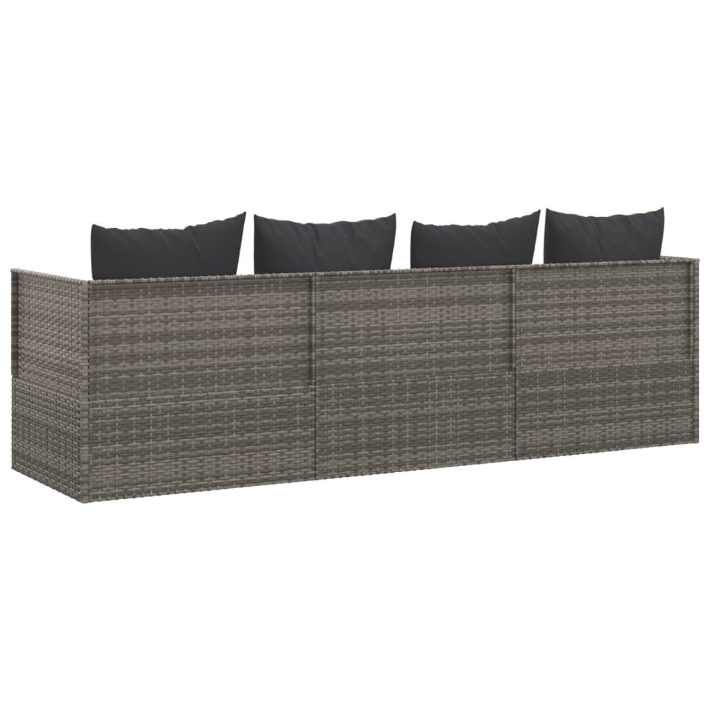 vidaXL Wellnessliege Gartenliege Outdoor-Loungebett mit Kissen Grau Poly Rattan