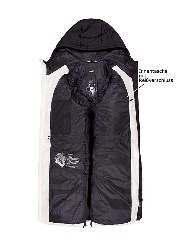 BOSS Green, Daunenparka Chester, Mikrofaser wasserabweisend, weiß-schwarz