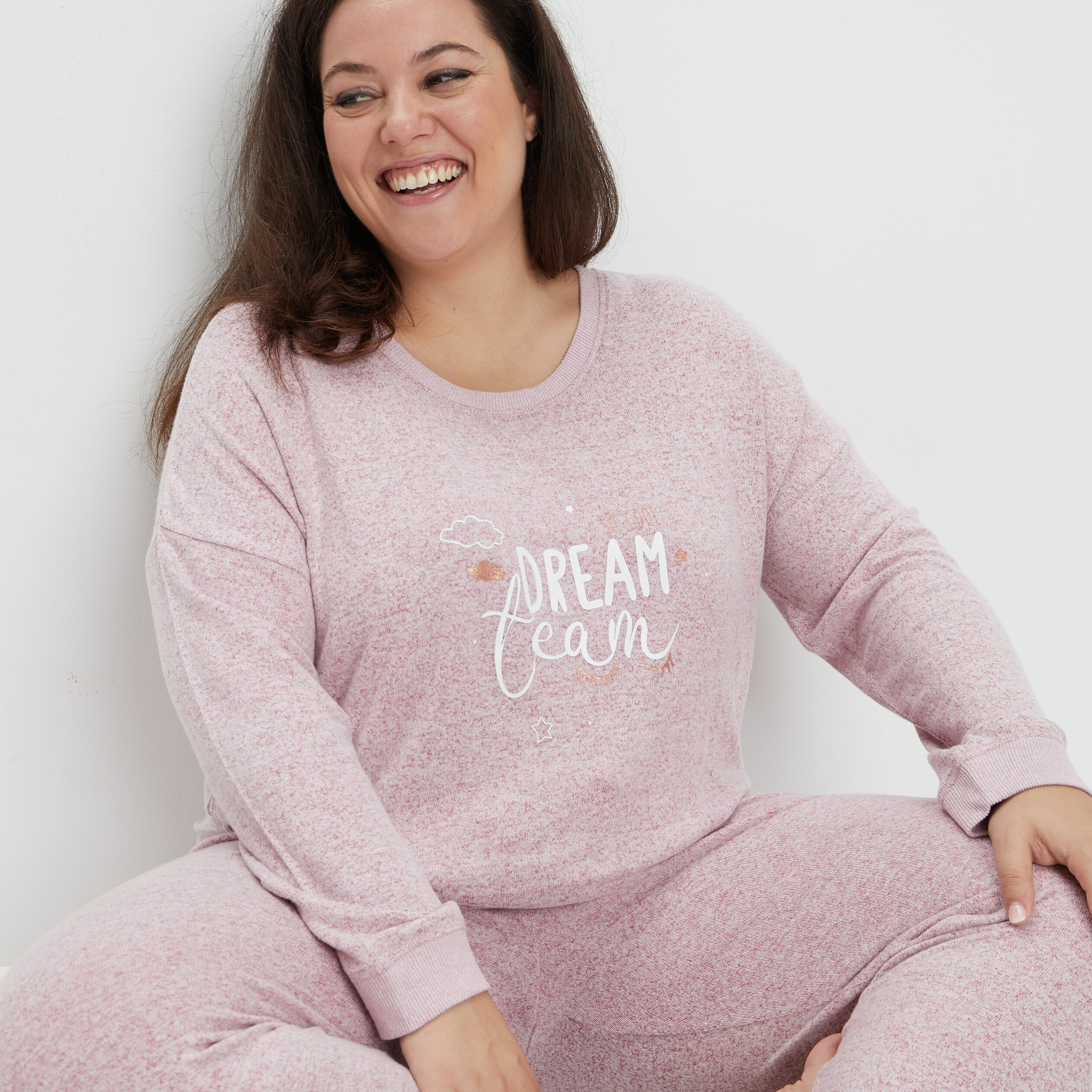 Ensemble pyjama 2 pièces rose framboise femme grande taille | La Halle
