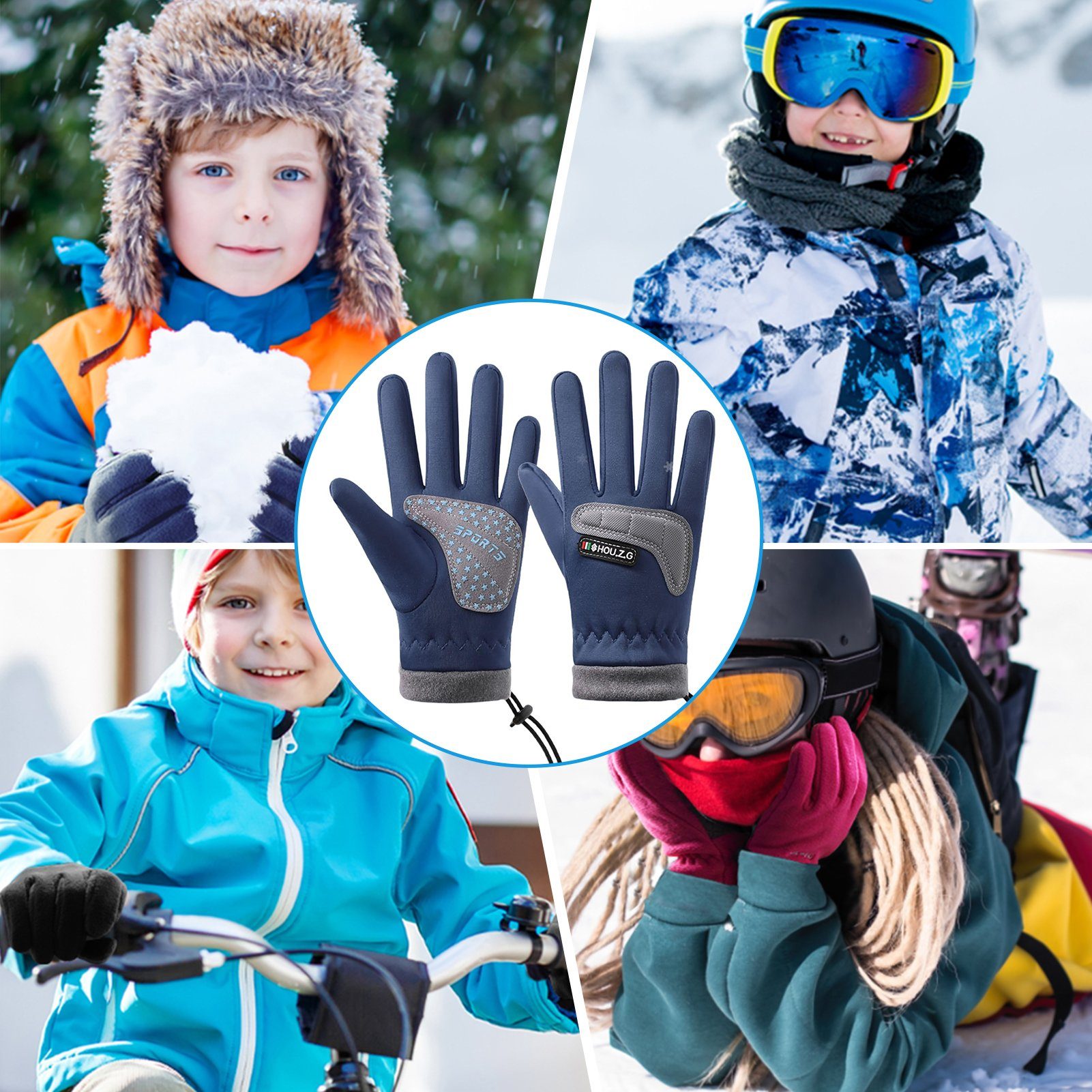 farfi Skihandschuhe 1 Paar wasserdichte, rutschfeste, warme Kinder-Schneehandschuhe (1 Paar warme Kinderhandschuhe)