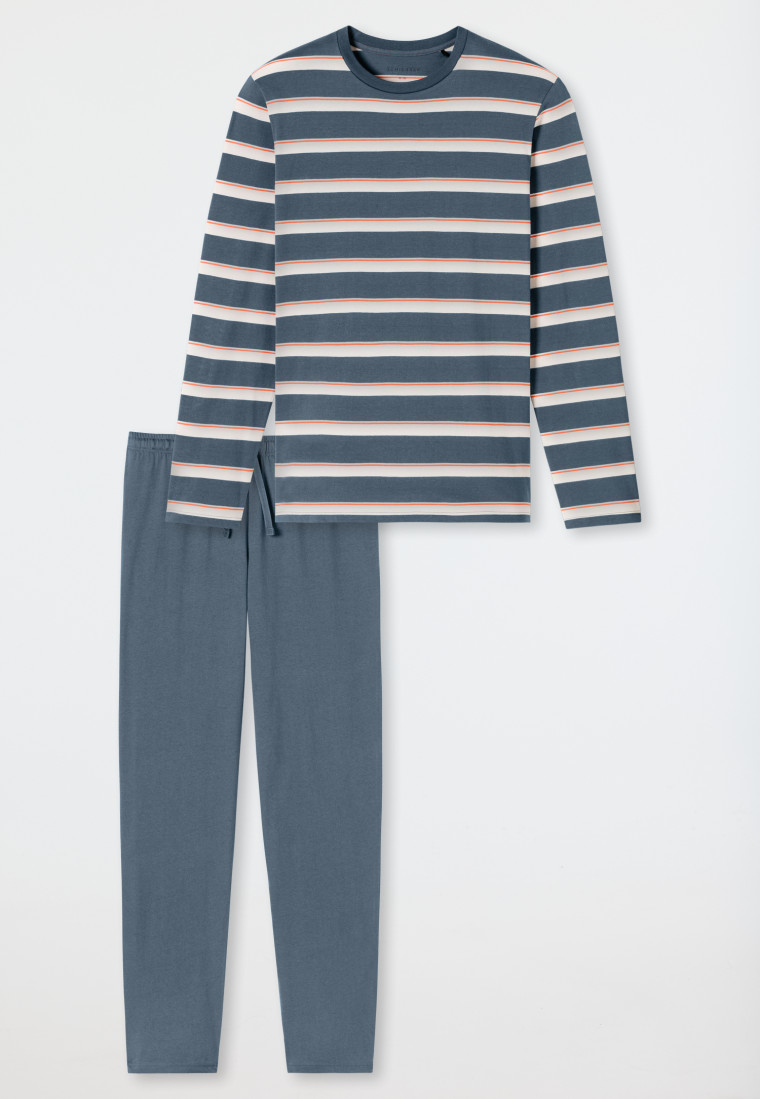 Schlafanzug lang Streifen jeansblau - Casual Nightwear