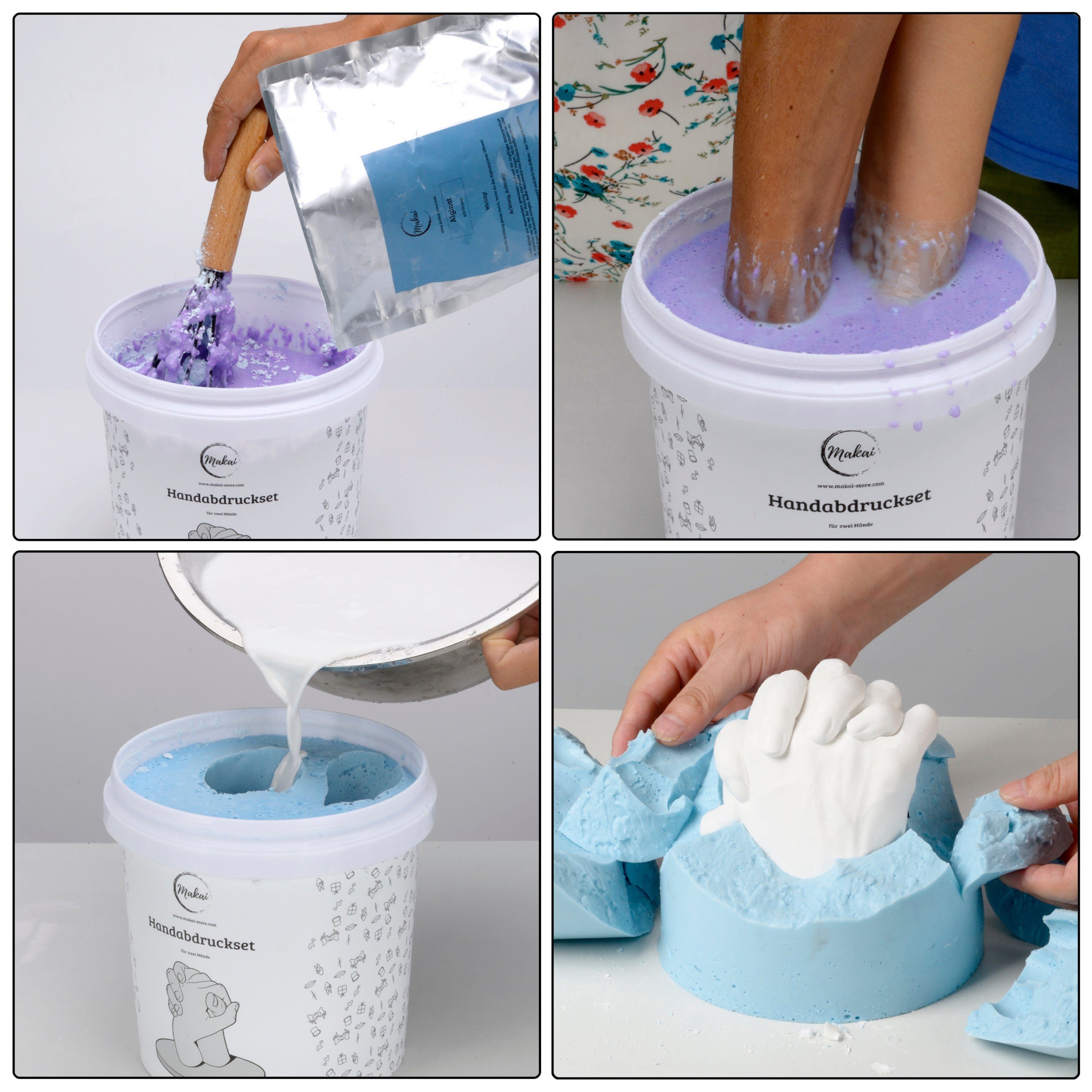 Makai Bastelnaturmaterial Premium 3D Handabdruck Set für zwei Personen, Geschenk für Paare und Familie aus feinstem Alginat und Alabastergips