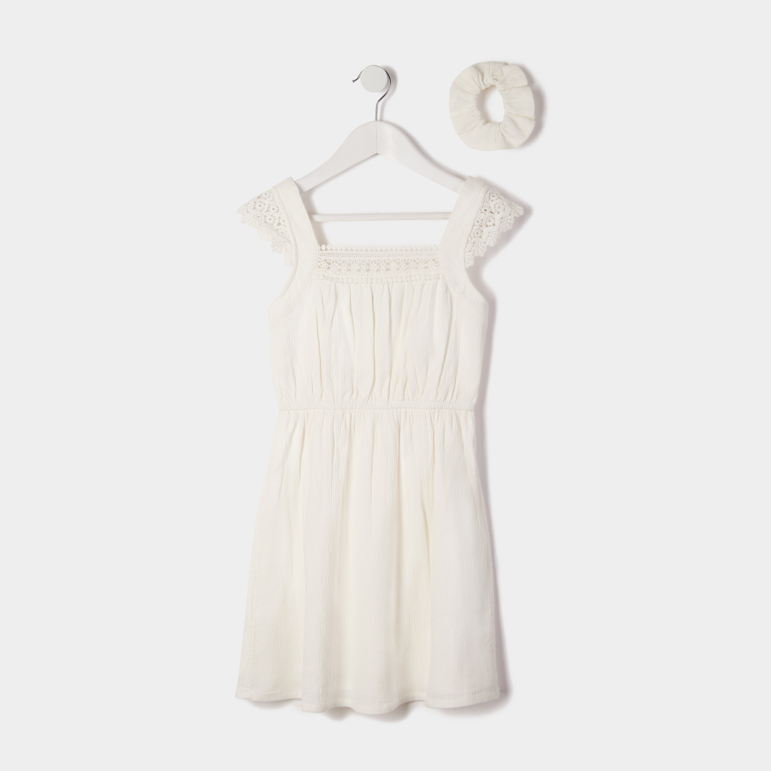 Ensemble robe à broderie et chouchou ecru fille | La Halle