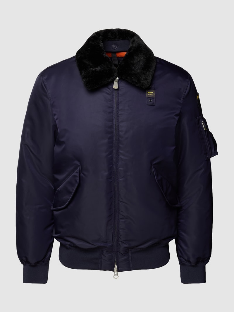 Bomberjacke mit Kunstfellbesatz in marineblau