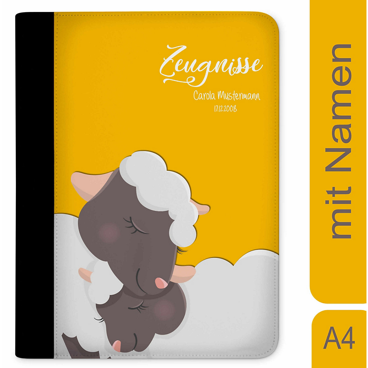 Zeugnismappe / Dokumentemappe mit Name personalisiert Schaf verliebt Gelb