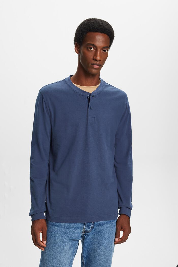 Henley-Top aus Baumwolljersey in Washed-Optik