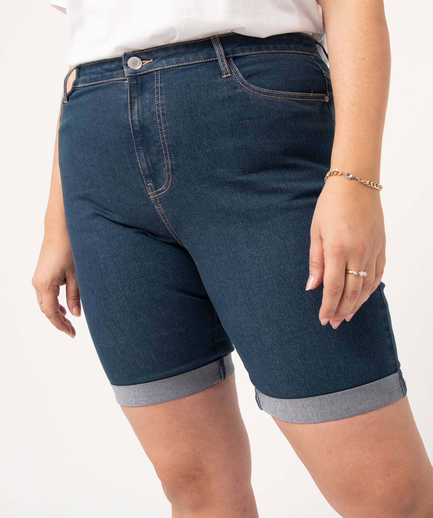 Bermuda en jean femme grande taille à revers denim | GEMO