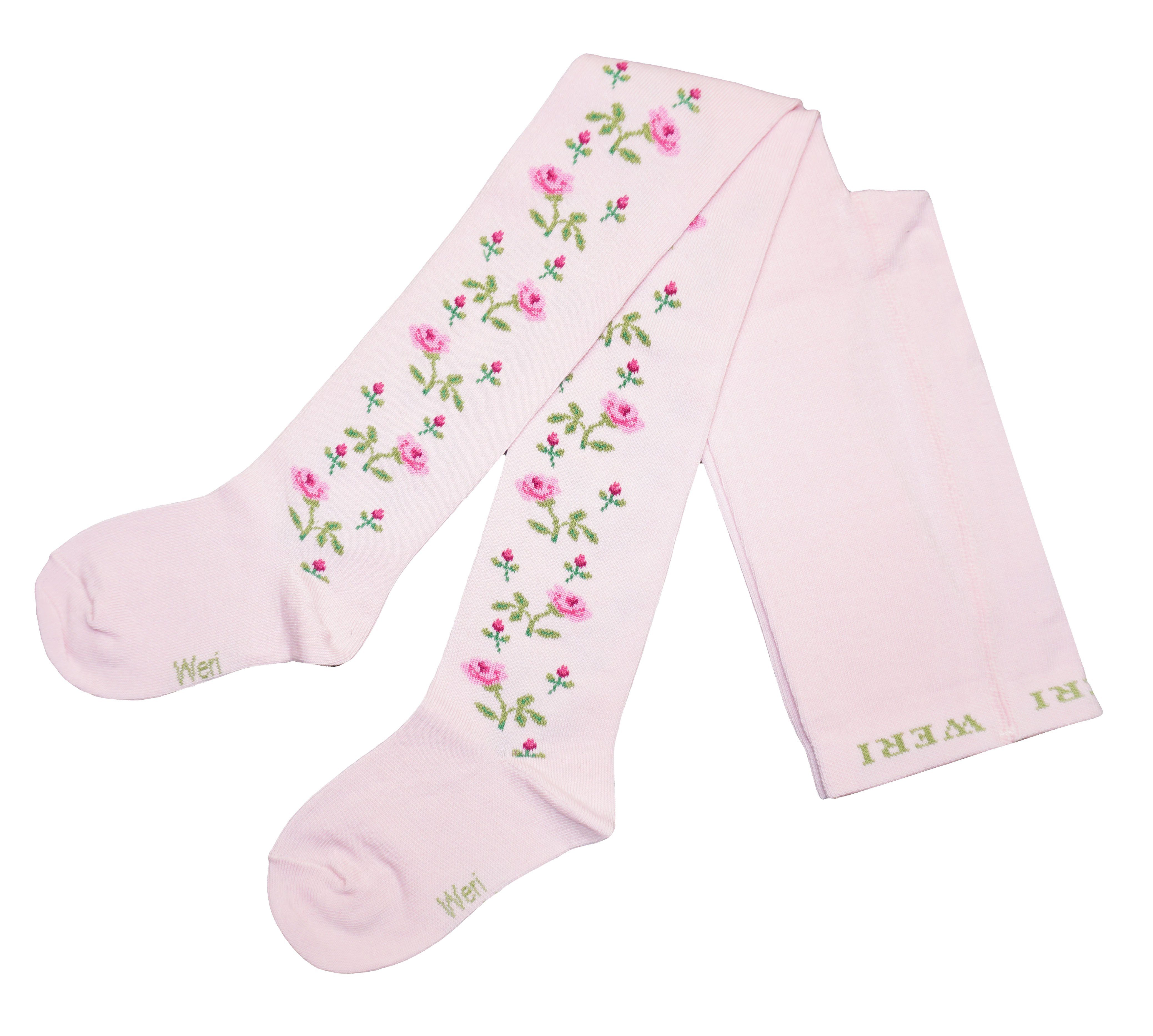 WERI SPEZIALS Strumpfhersteller GmbH Strickstrumpfhose Kinderstrumpfhosen für Mädchen >>Rosenzweige<< aus Baumwolle