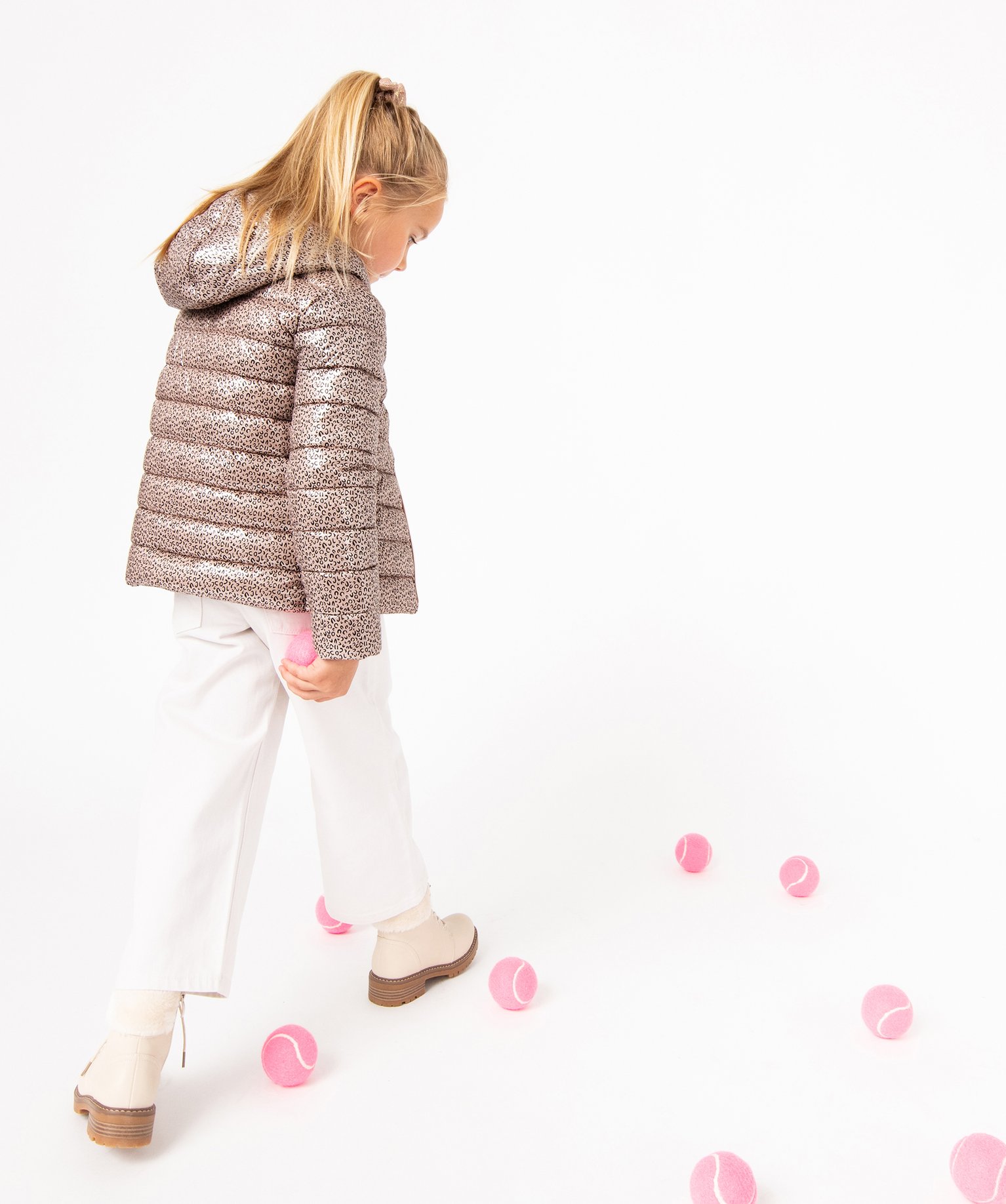Doudoune à capuche irisée et imprimée fille beige | GEMO