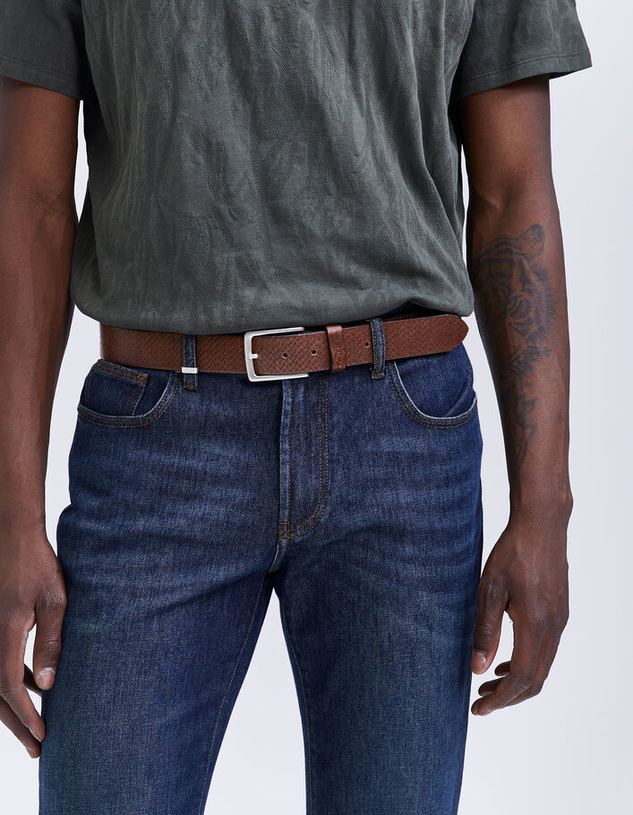 Ceinture marron cuir relief tressage Homme
