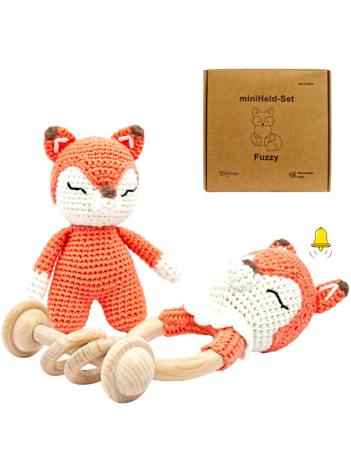 miniHeld Handgestrickter Fuchs Fuzzy Set Babyrassel Holz Baumwolle 15 cm 0 Monate günstig kaufen onesize