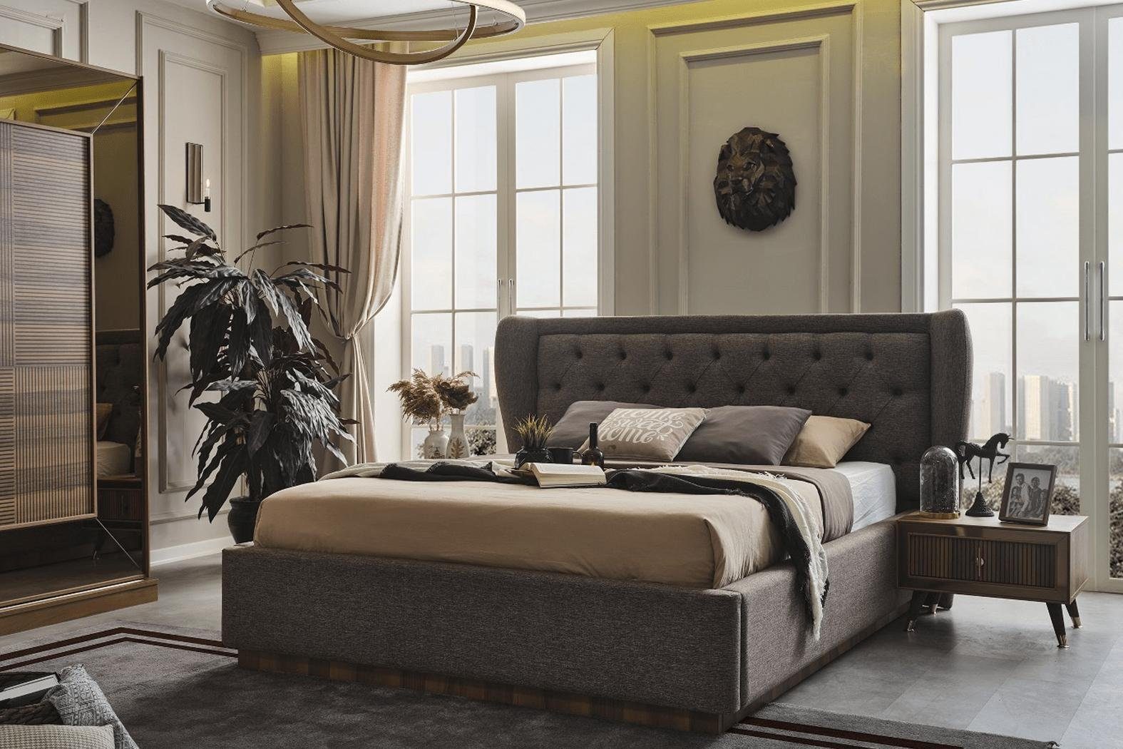 JVmoebel Schlafzimmer-Set Schlafzimmergarnitur Polsterbett 2x Nachttische Kleiderschrank 4tlg, (4-St., Bett, 2x Nachttische, Kleiderschrank), Made in Europa