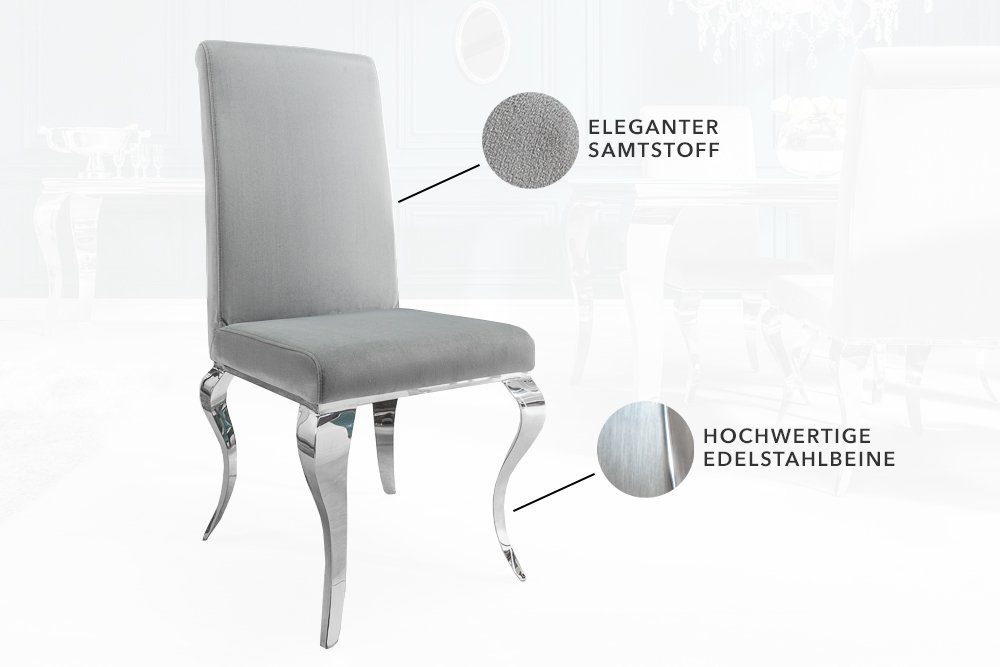 riess-ambiente Polsterstuhl MODERN BAROCK edel-grau / silber (Einzelartikel, 1 St), Esszimmer · Samt · Edelstahl