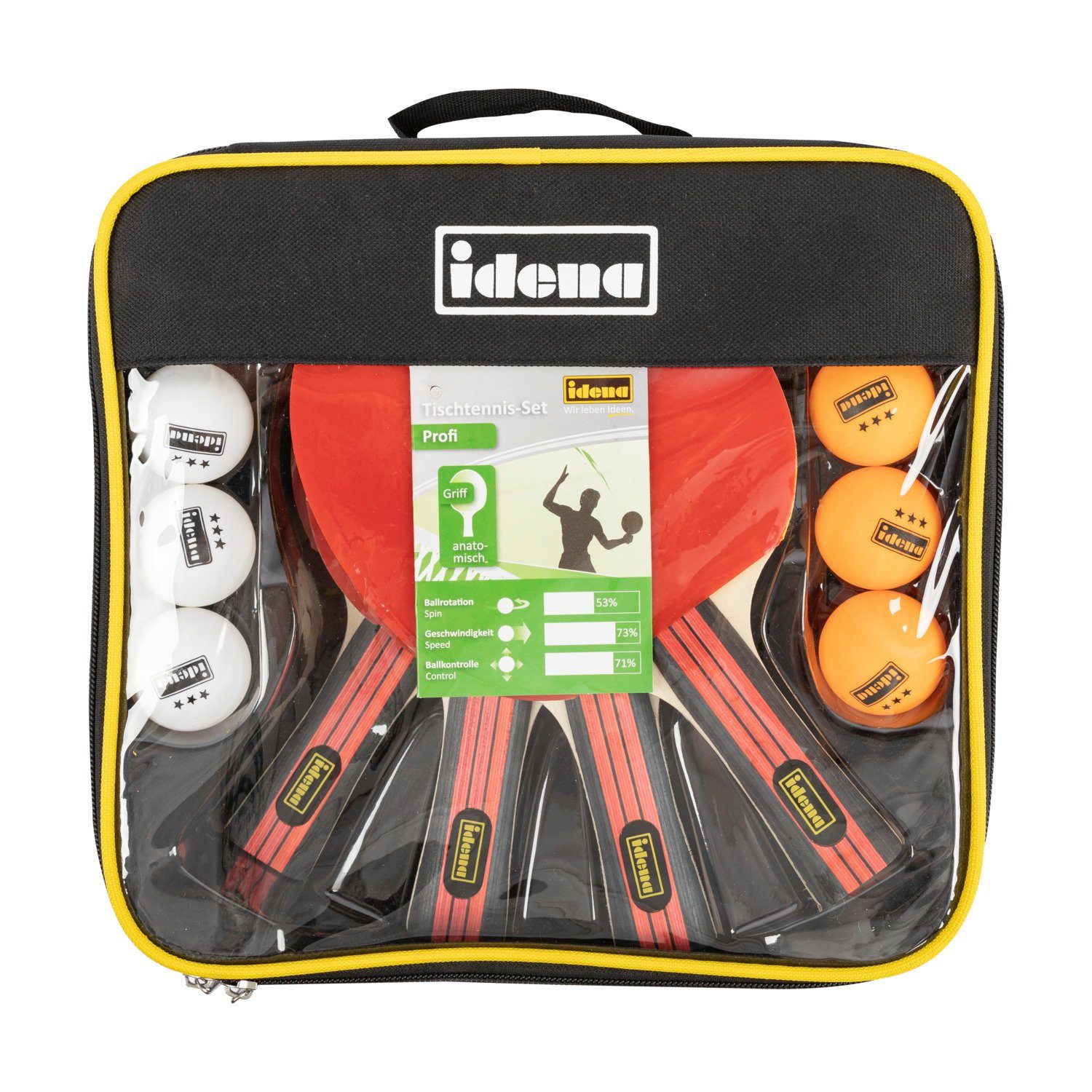 Idena Tischtennisschläger Idena 40222 - 12-teiliges Tischtennis-Set mit 4 Tischtennisschlägern (Set)