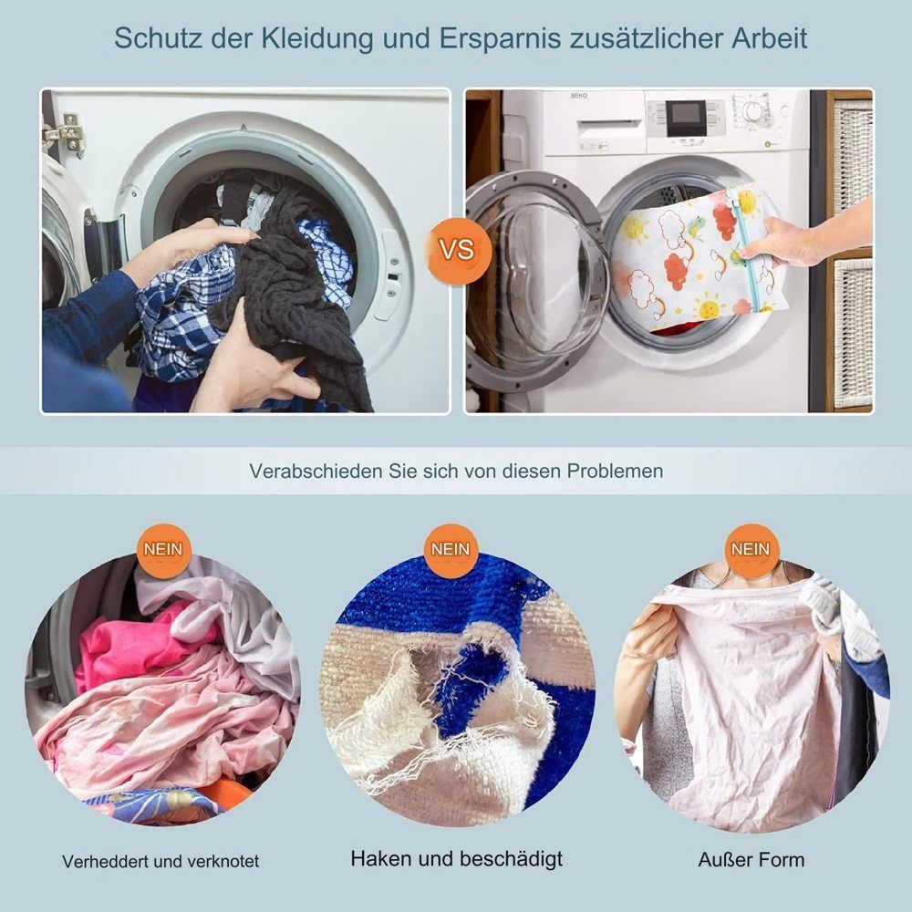 Tian Dee Wäschenetz 6Stück Wäschenetz für Waschmaschine,mit ReißVerschluss,Drucken