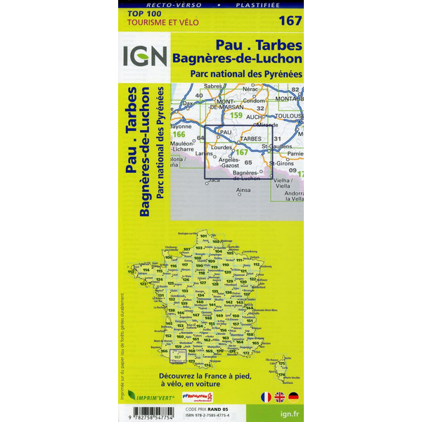 Pau.Tarbes.Bagnères-de-Luchon 1:100 000 - Karte
