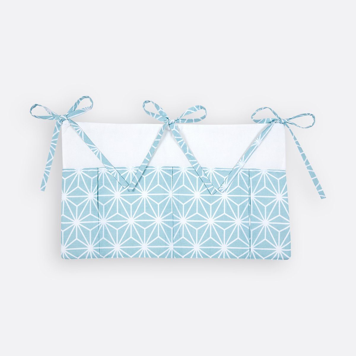 KraftKids Betttasche weiße Diamante auf Pastel Blau, mit drei Fächern, innen mit Polyestervlies versteift