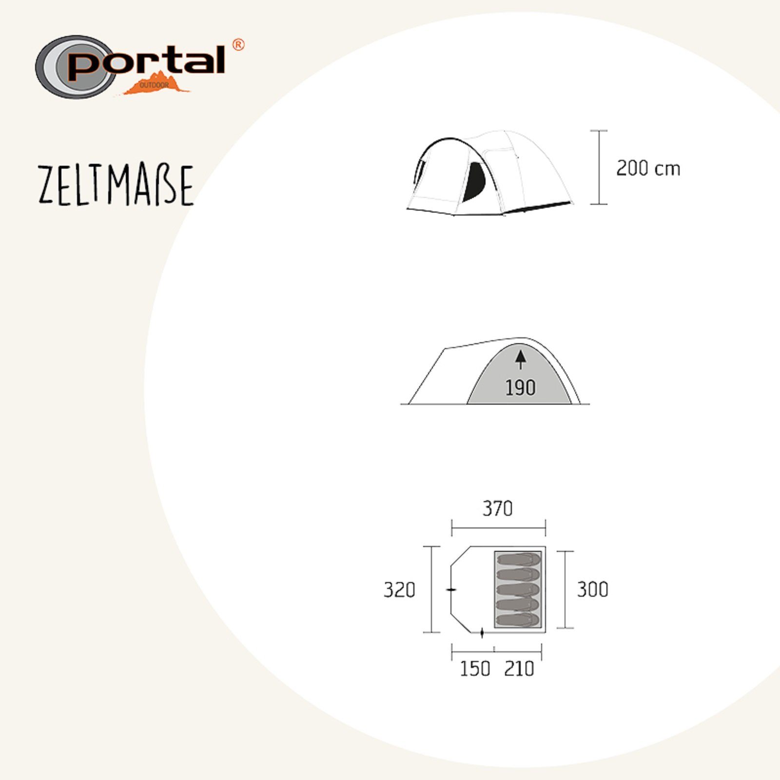 Portal Outdoor Kuppelzelt Zelt für 5 Personen wasserdicht wasserfest Familienzelt Camping Delta, Personen: 5, mit Moskitnetz, große Veranda, wetterfest