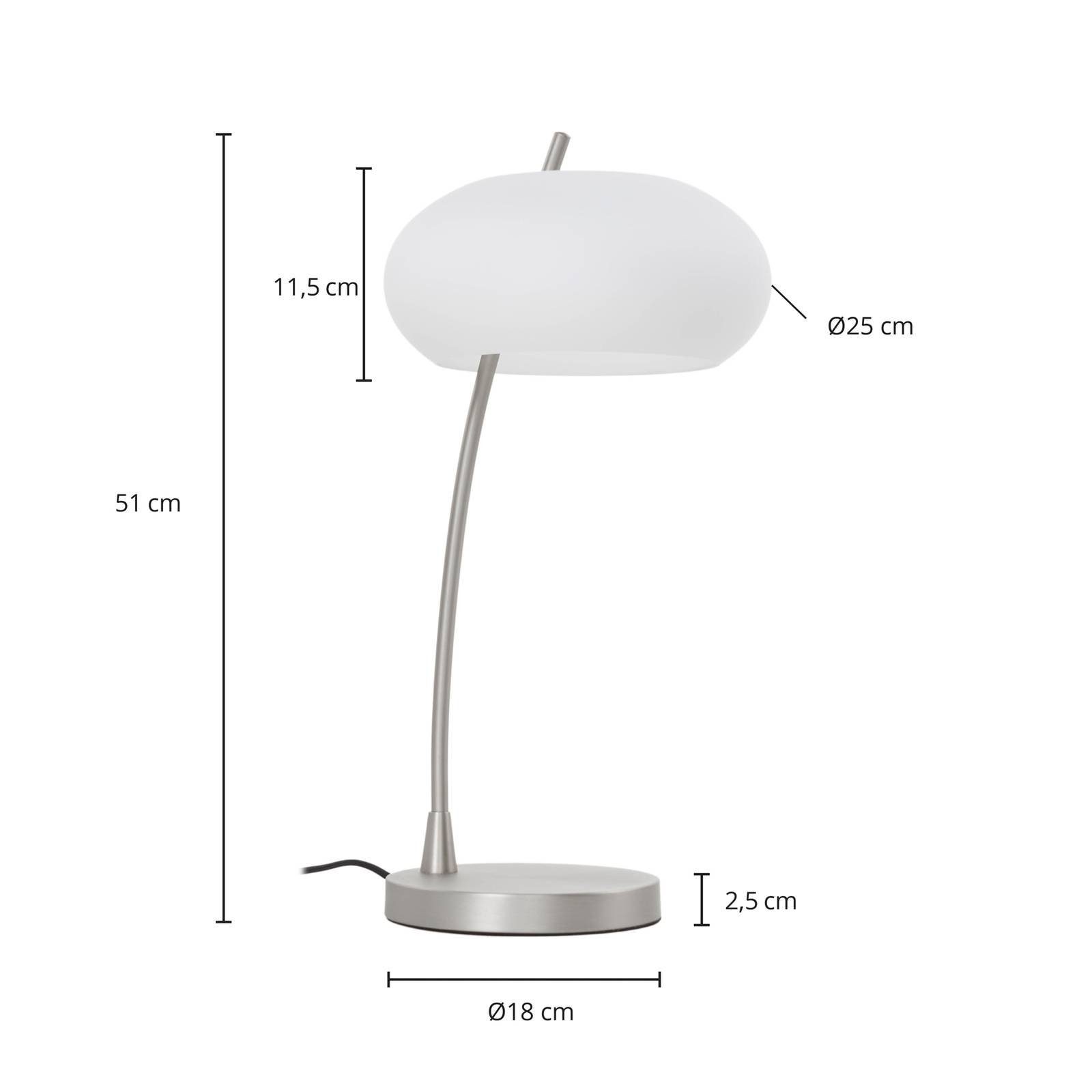 Lucande Tischleuchte Sharvil, Leuchtmittel nicht inklusive, Design, Eisen, Glas, nickel matt, weiß, 1 flammig, E14, Designer