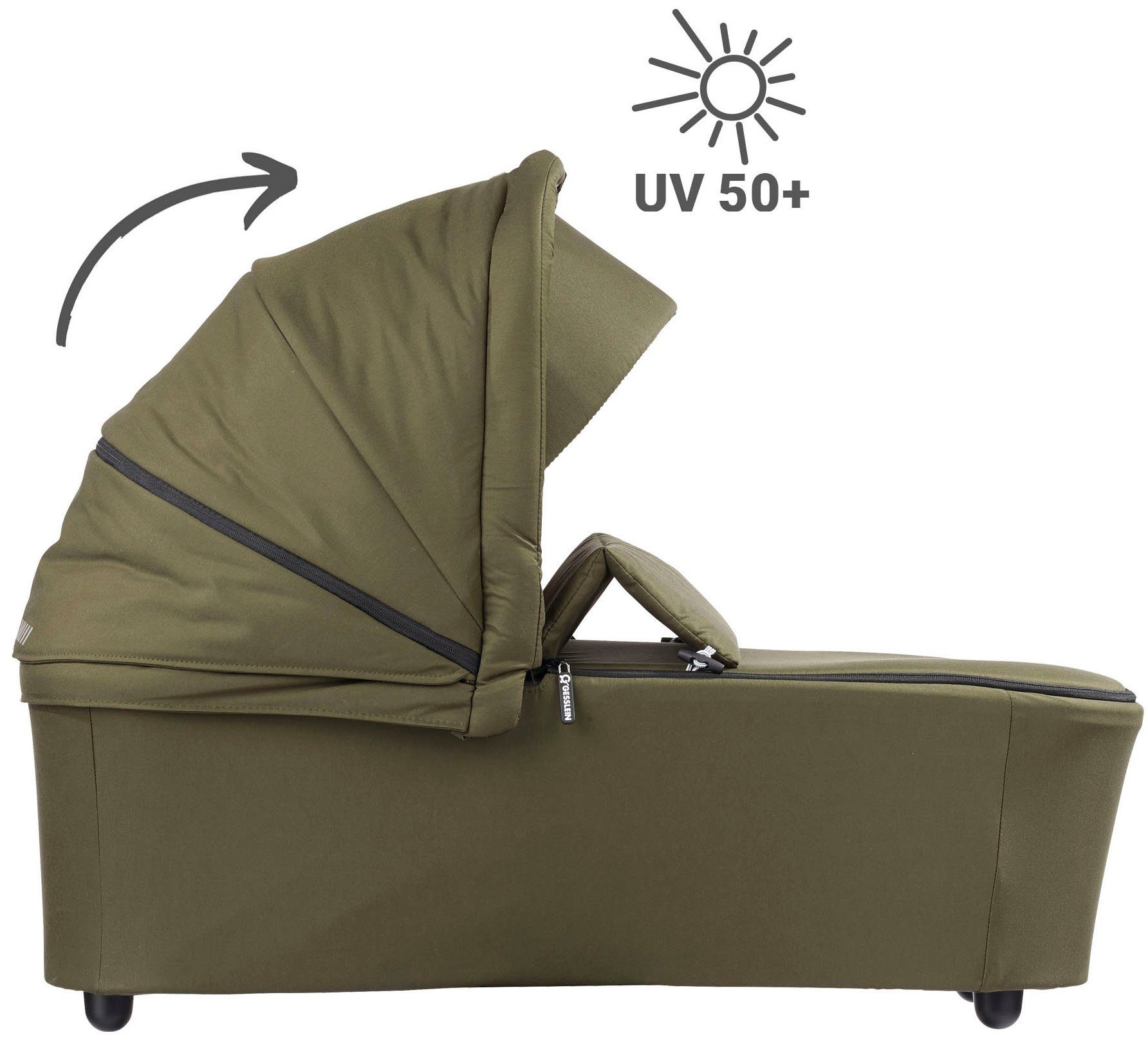 Gesslein Kombi-Kinderwagen FX4 Soft+ mit Aufsatz Style, moos/tabak, mit Babywanne C3 und Babyschalenadapter