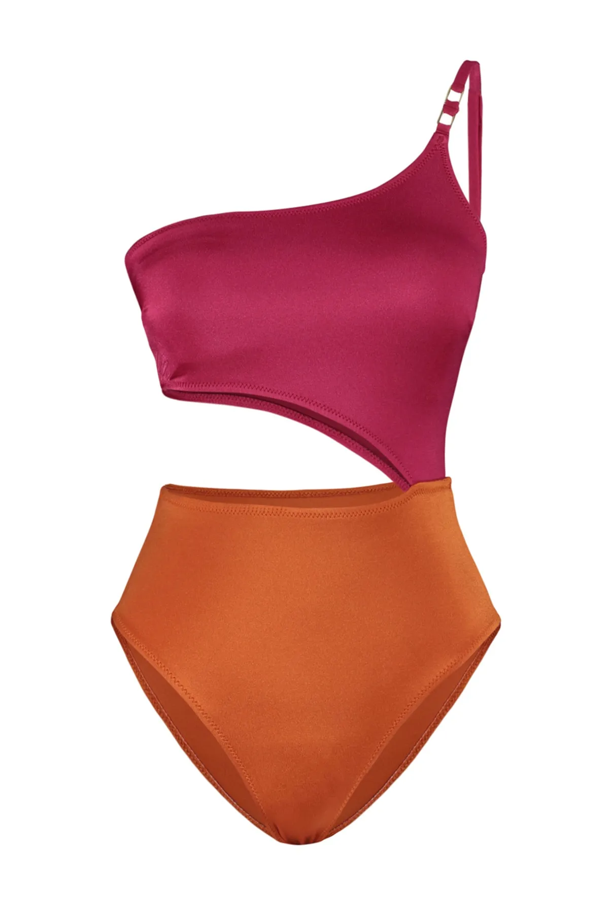 Trendyol Collection  Roter One-Shoulder-Mayokini mit normalem Bein und Farbblockdesign TBESS23MA00221