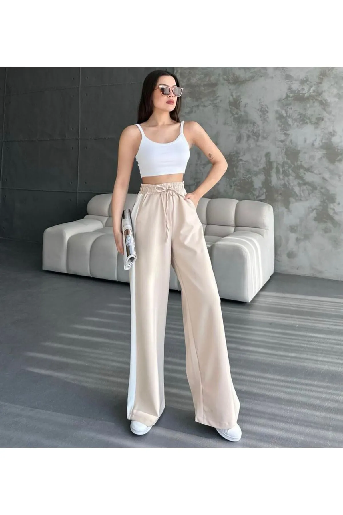 VOLT CLOTHİNG  Damen-Palazzo-Jogginghose mit elastischem Bund und Streifendetail