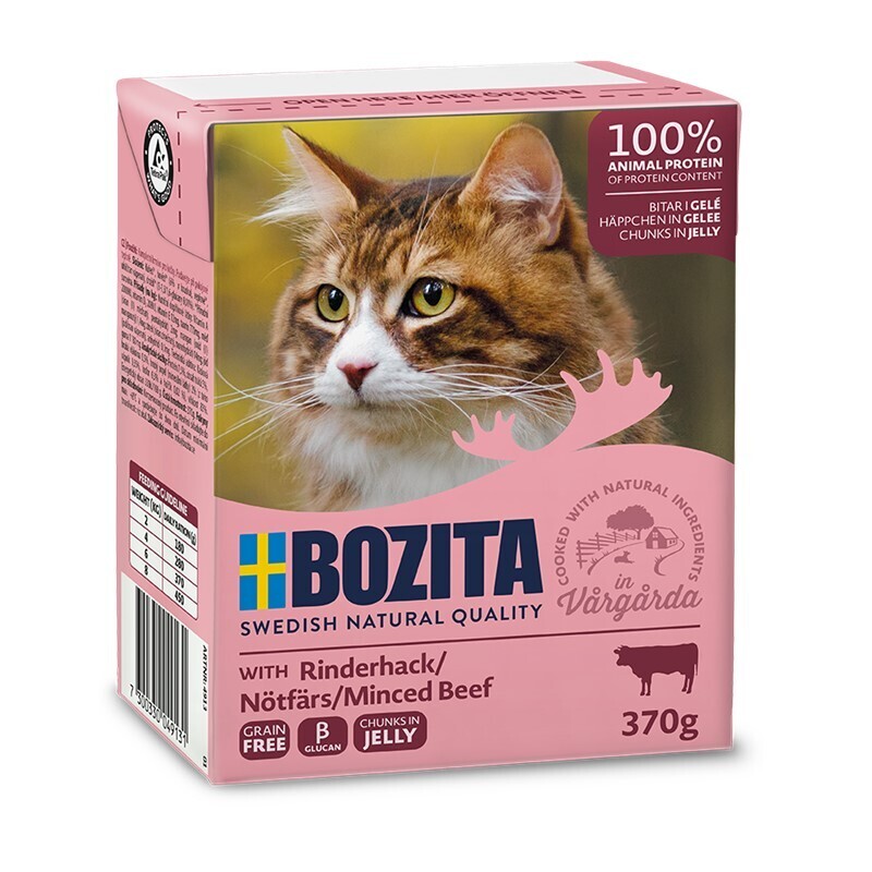 BOZITA Nassfutter BOZITA Häppchen in Gelee 6x370g Rinderhack