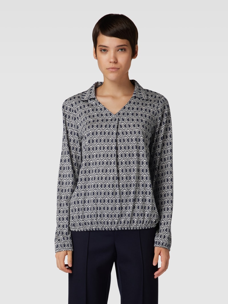 Longsleeve mit Allover-Muster und Umlegekragen in marineblau