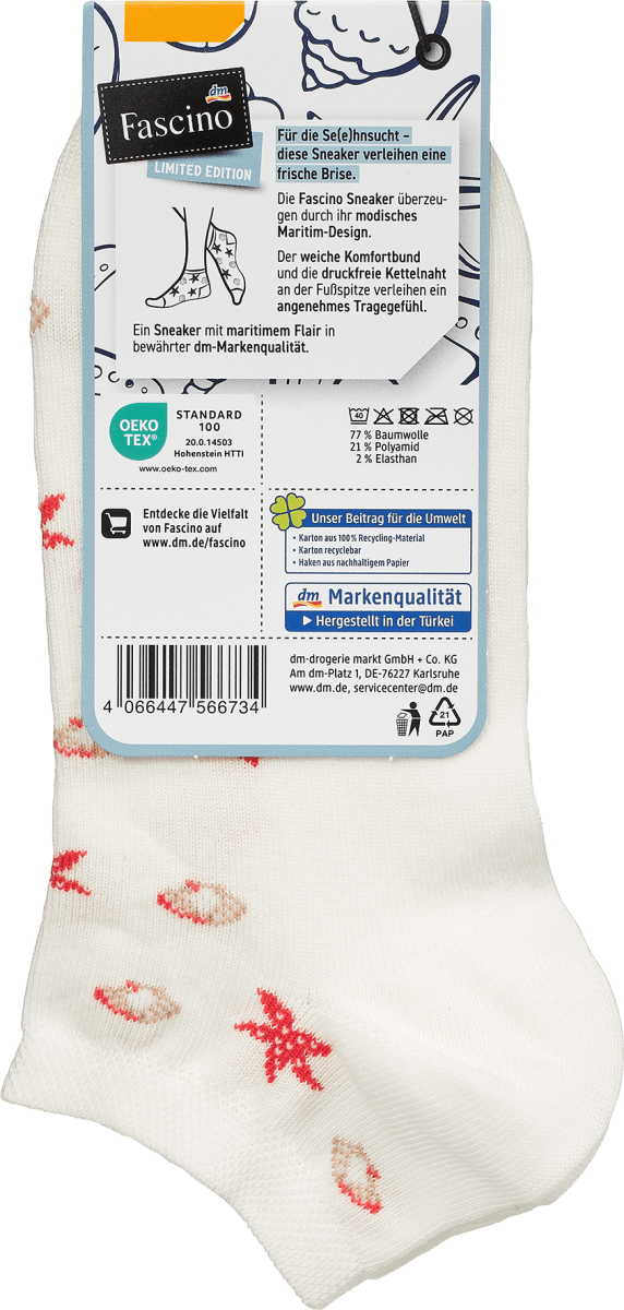 Sneaker Socken mit Seestern-Muster weiß Gr. 35-38, 1 St