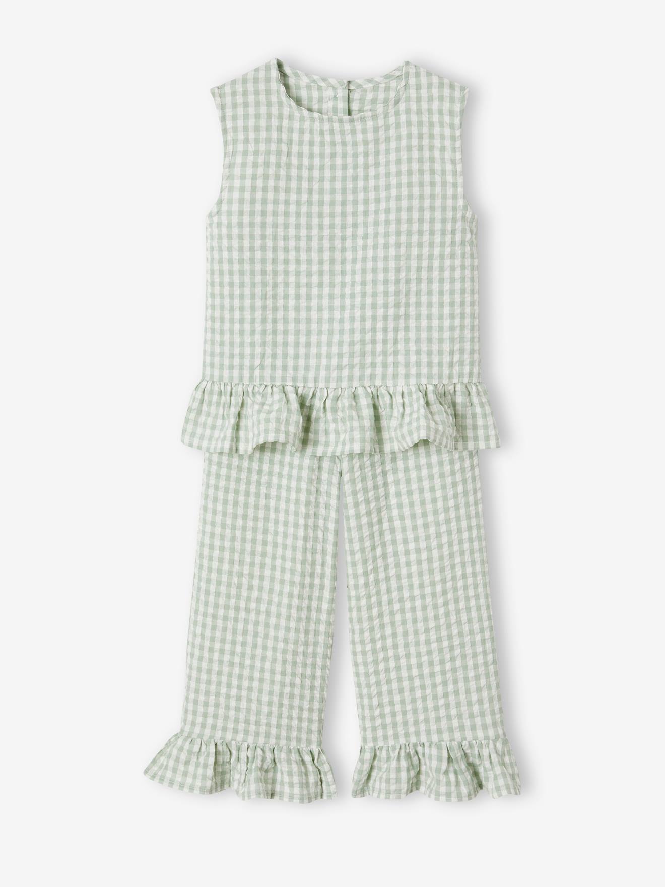 Vertbaudet Mädchen-Set: Bluse & 7/8-Hose - salbeigrün