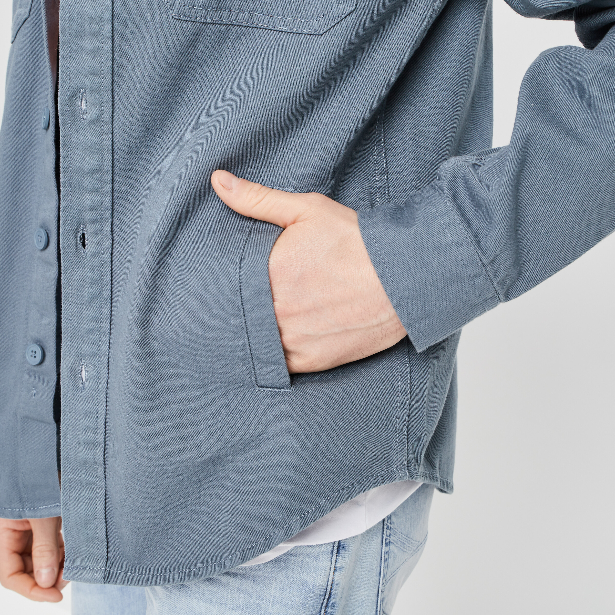 Chemise avec deux poches plaquées bleu gris homme | La Halle