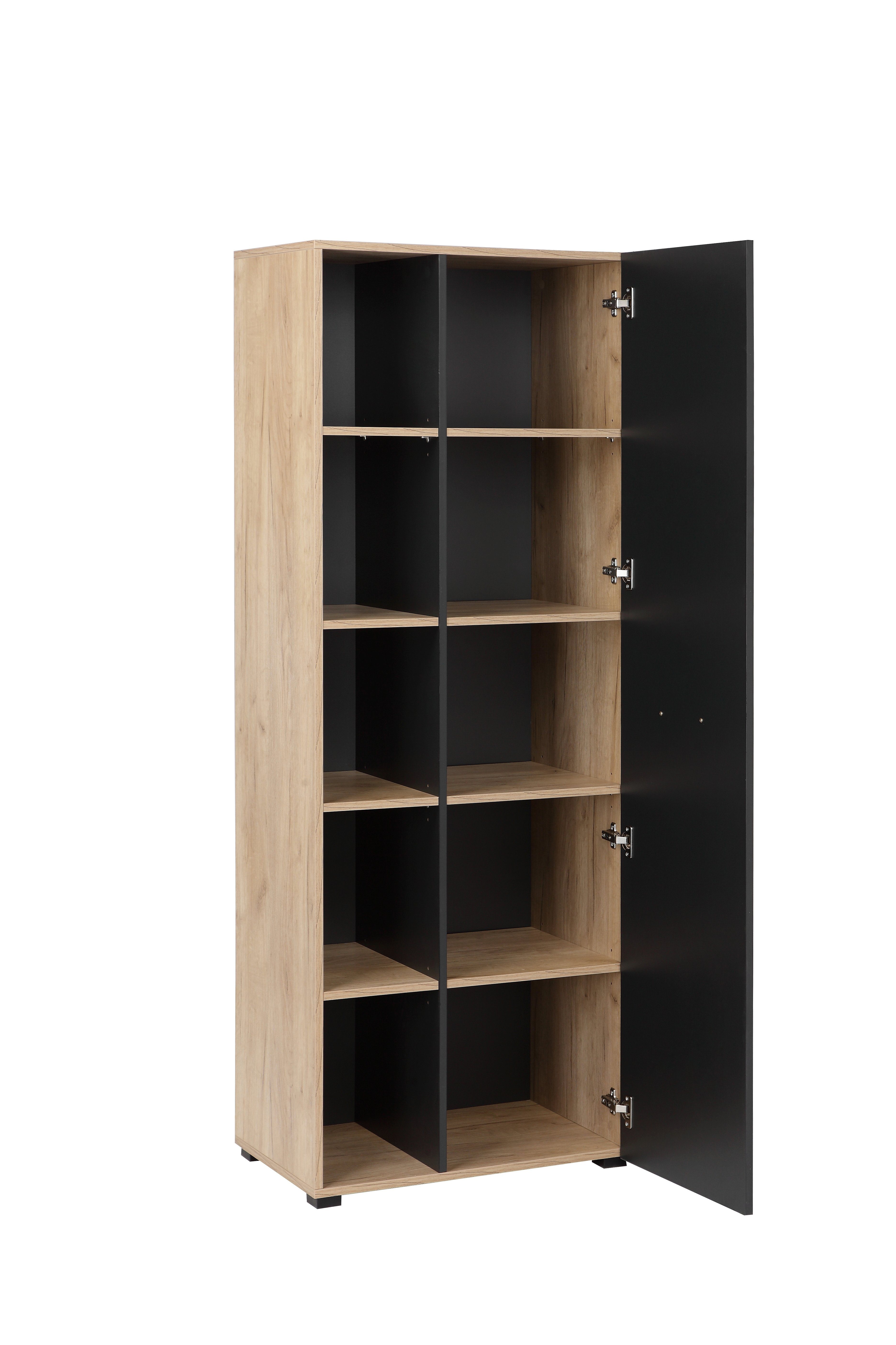 Places of Style Aktenschrank Moid, moderner Mehrzweckschrank, Maße: 64,5x41,5x175 cm, 5 Fächer mit viel Stauraum