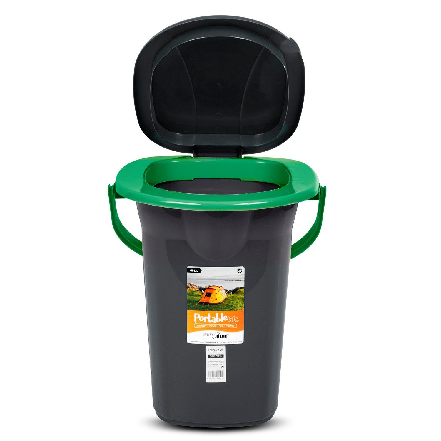 GreenBlue Campingtoilette GB320, mit Tragegriff / Toilettenpapierhalter und Auskipp-Hilfe