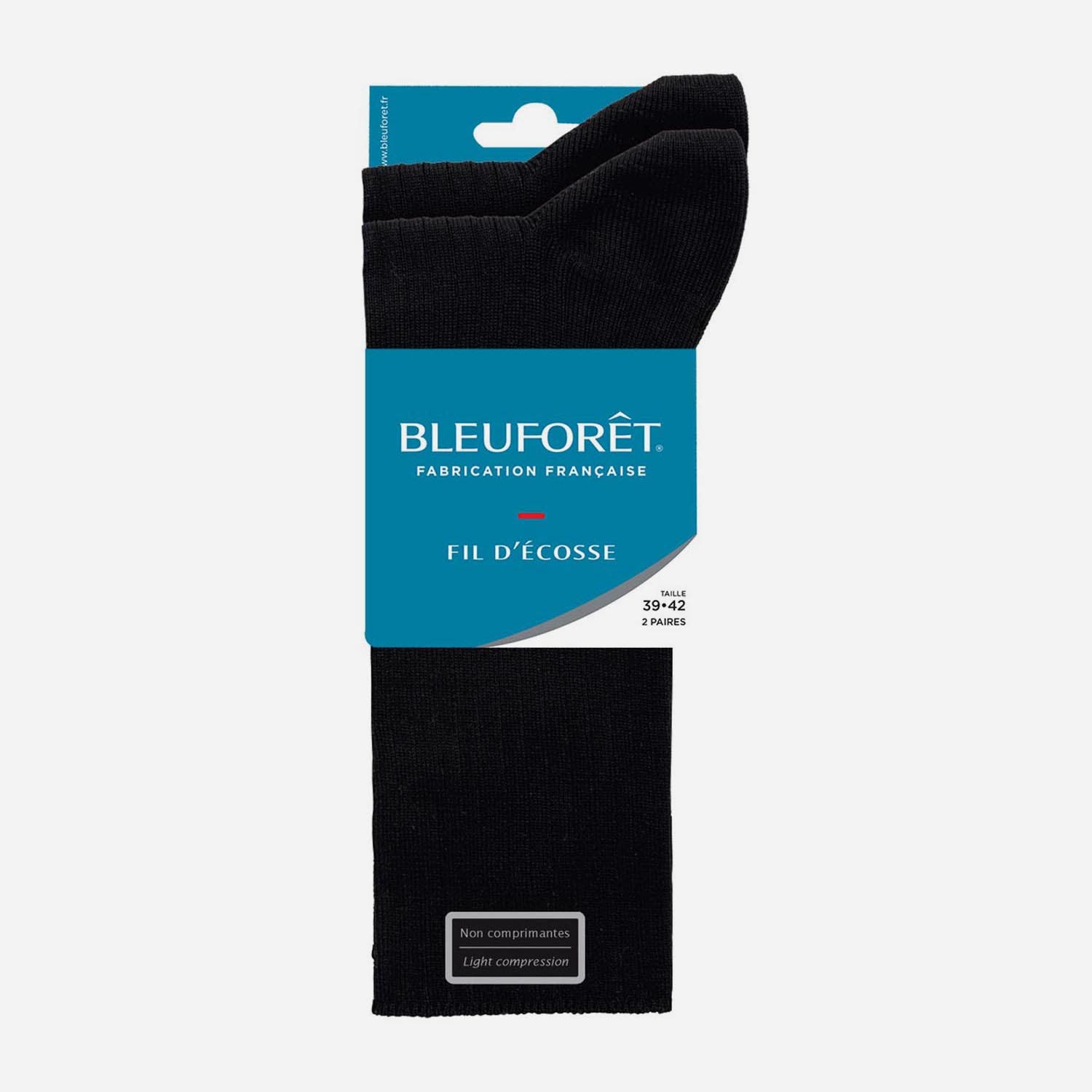 2 paires de chaussettes BLEUFORET noires côtelées Pointure 43-46