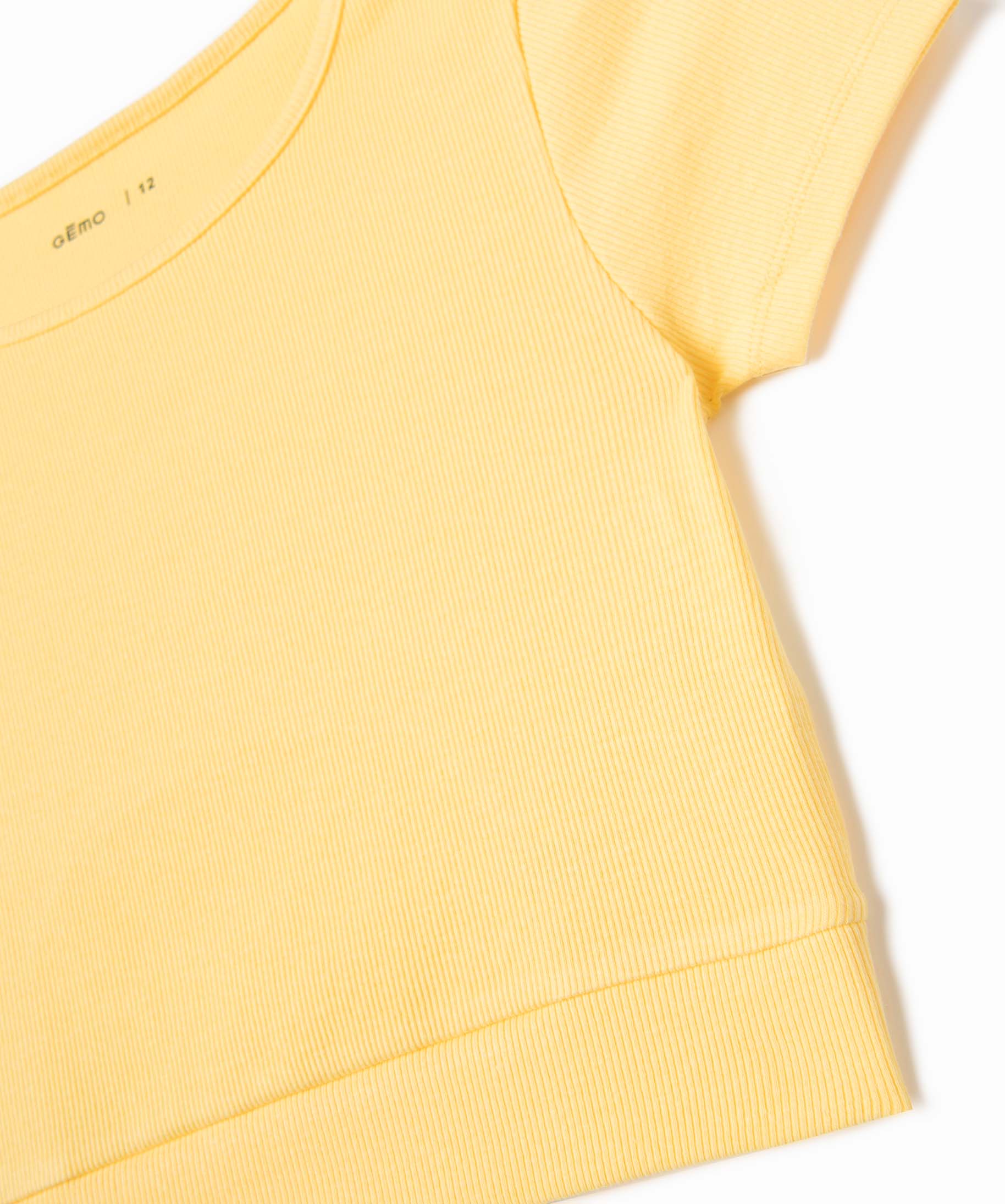 Tee-shirt fille en maille ctelée coupe courte jaune | GEMO