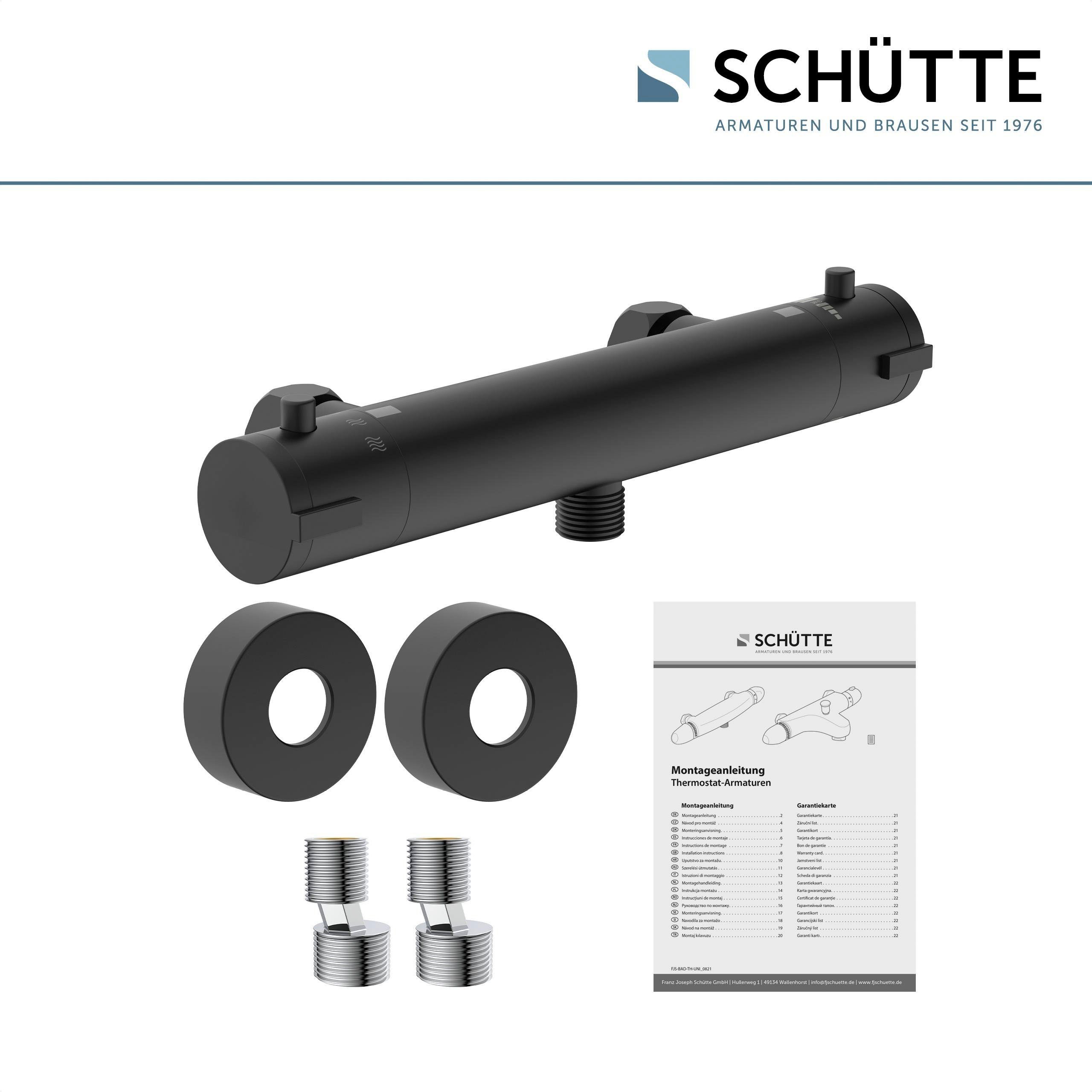 Schütte Duschsystem BLACK, Höhe 70 cm, 3 Strahlart(en), Überkopfbrauseset mit Thermostat, höhenverstellbar