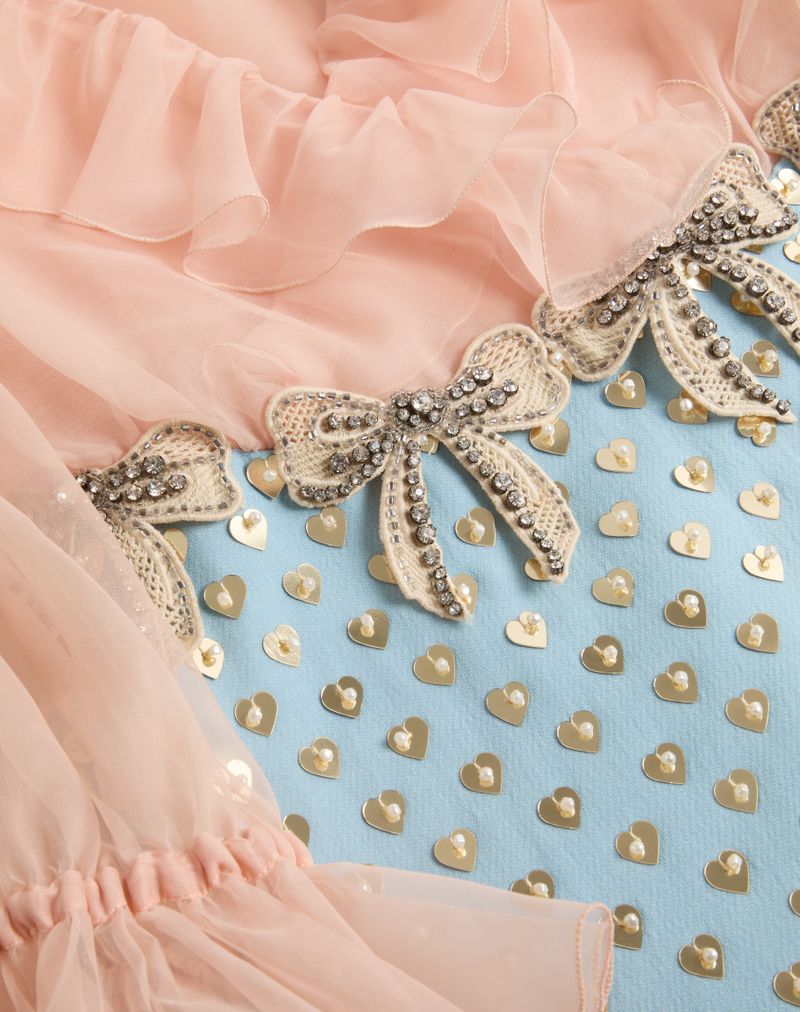 Vestido curto de crepe bordado de alta costura
