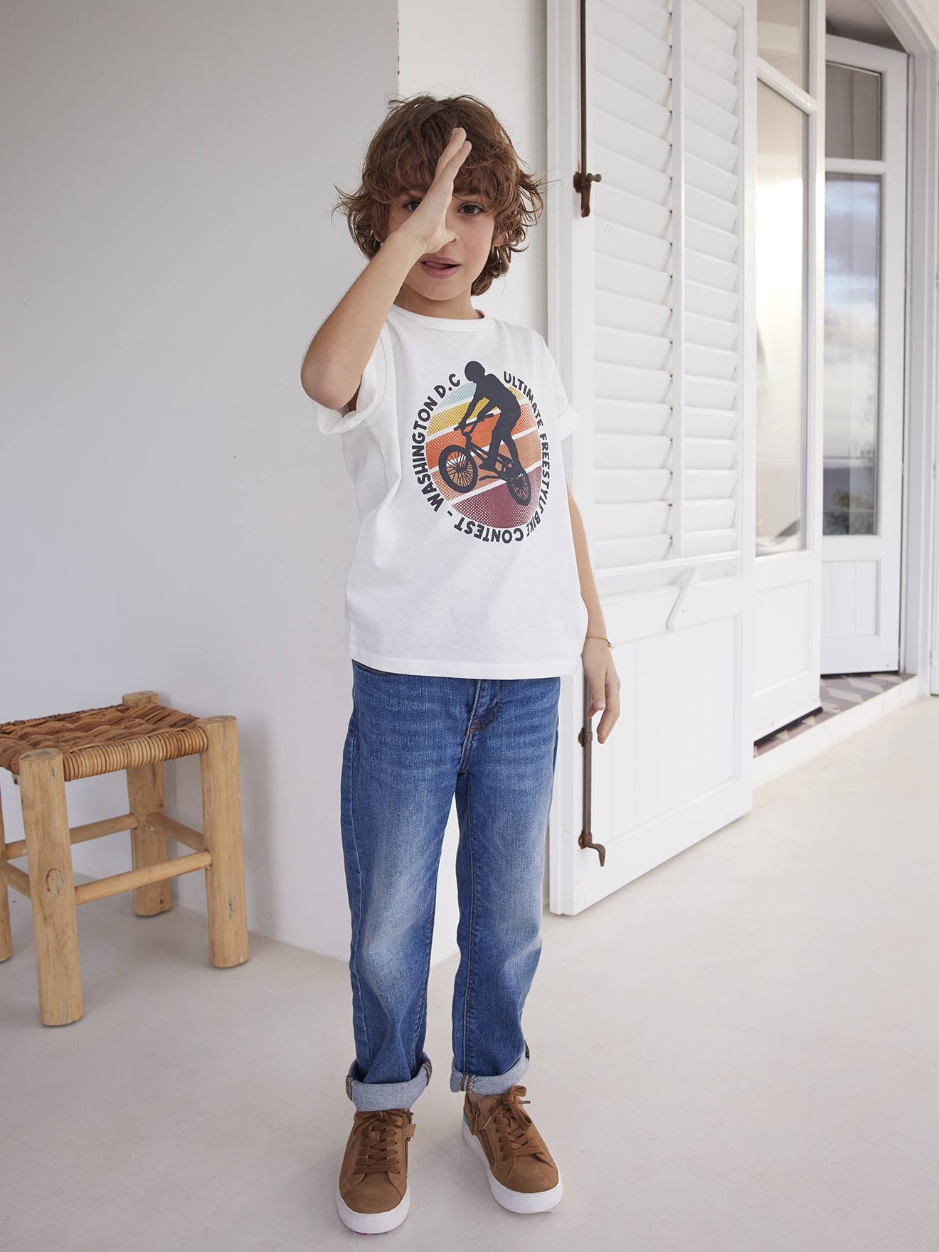 T-shirt motifs graphiques garçon manches courtes ecru