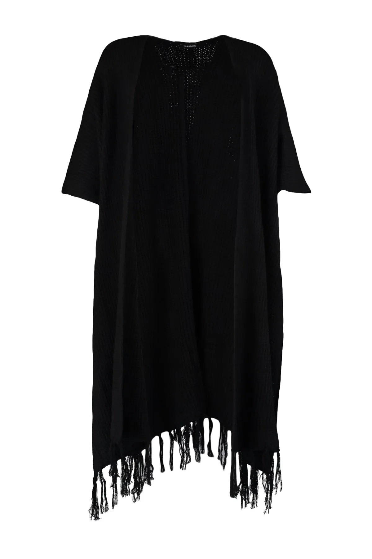 Trendyol Modest  Schwarzer langer Strickcardigan mit Quasten TCTAW23TH00008