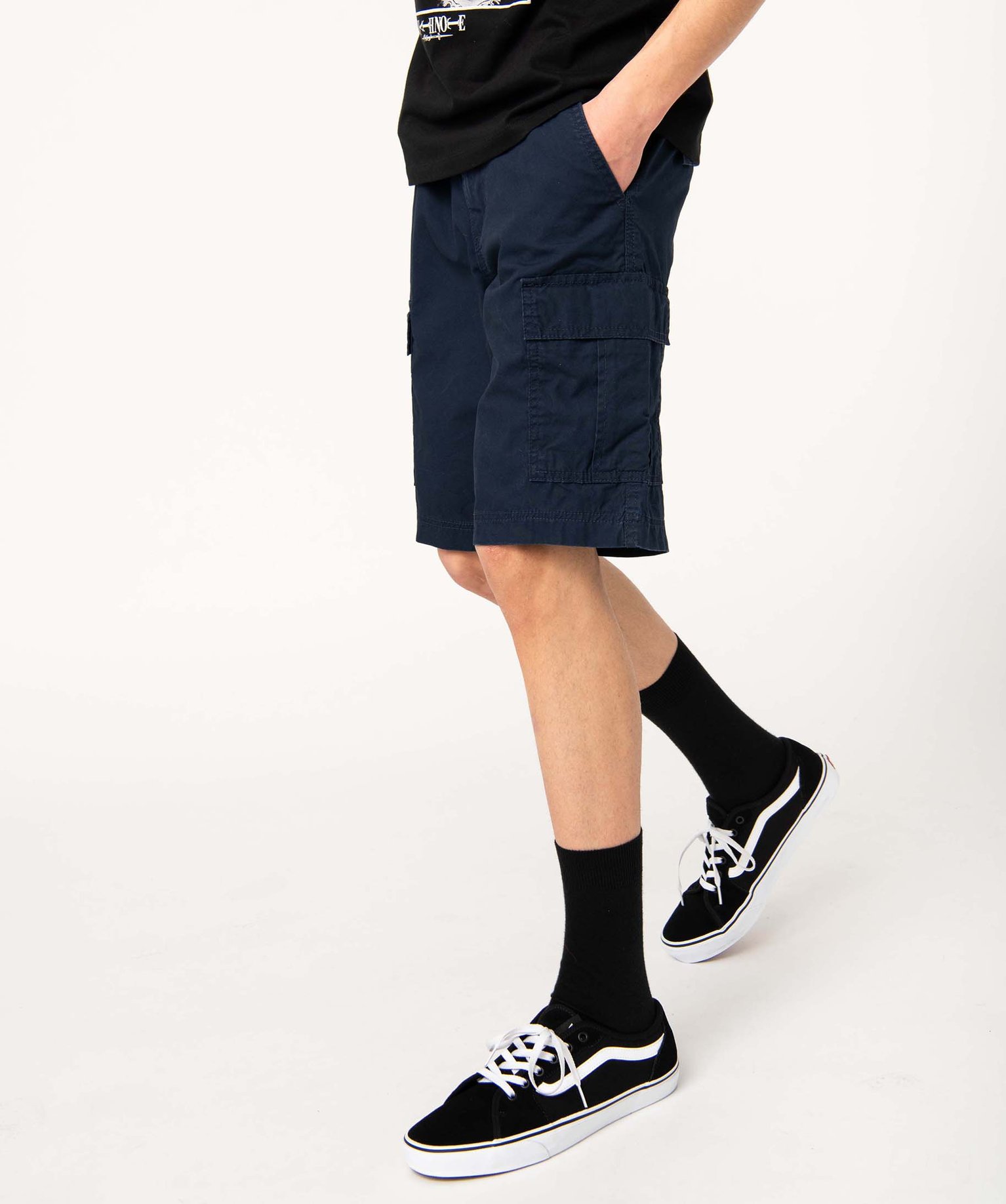 Bermuda homme cargo en toile délavée bleu fonce | GEMO