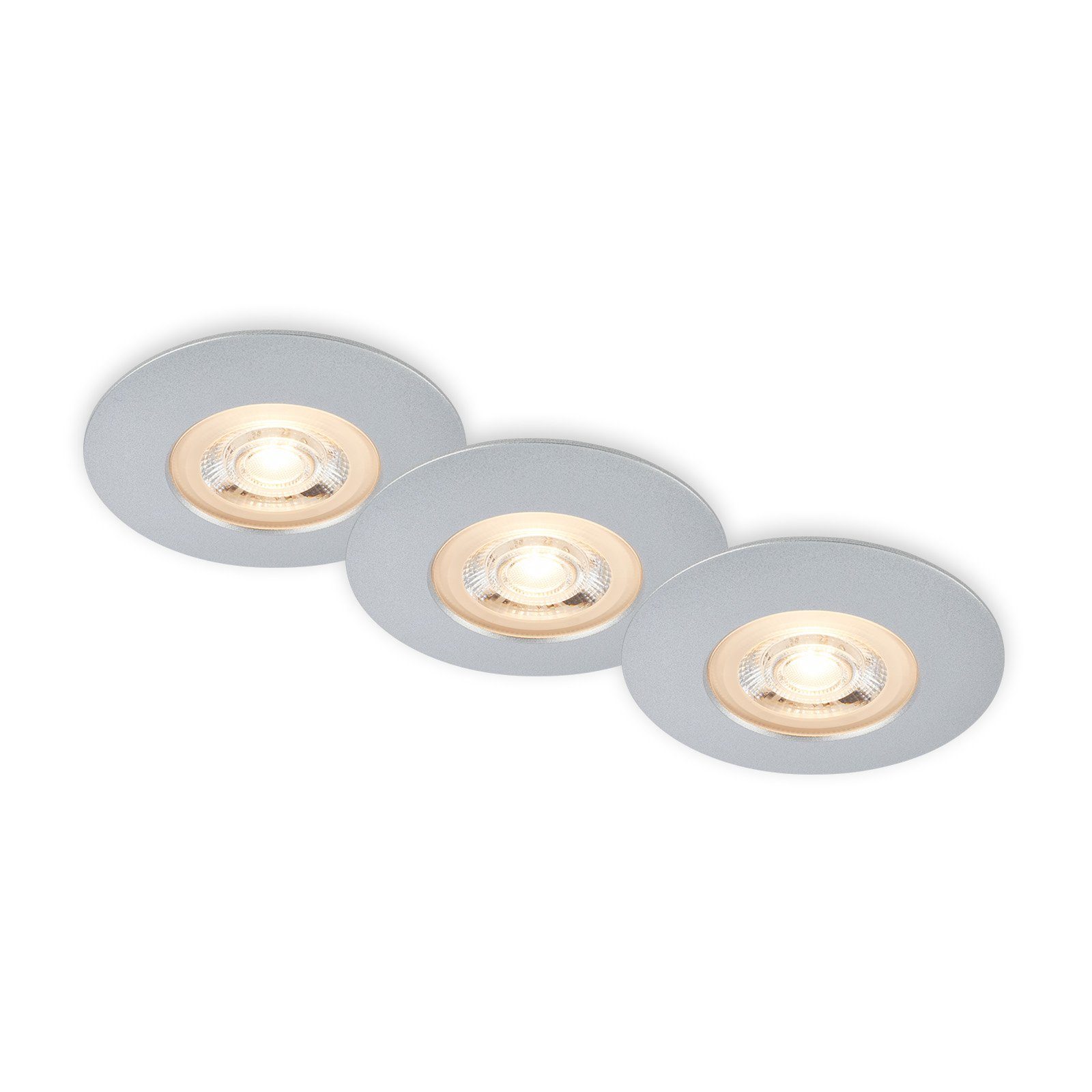 Briloner Leuchten LED Einbauleuchte 7044-034, LED fest verbaut, Warmweiß, 3er Set, ultraflach, IP65, Warmweiß 3000K, chrom-matt, 9 cm