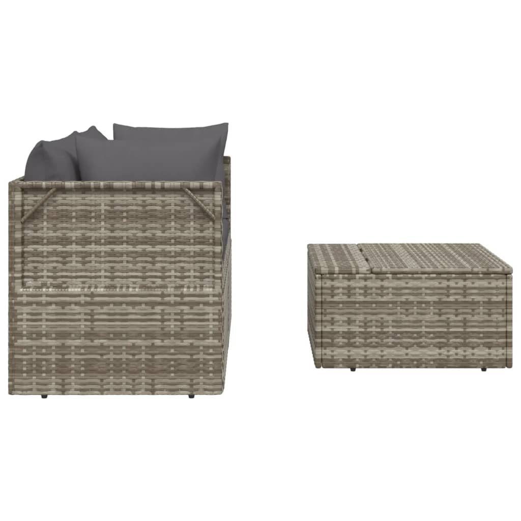 vidaXL Loungesofa 3-tlg. Garten-Lounge-Set mit Kissen Grau Poly Rattan, 1 Teile