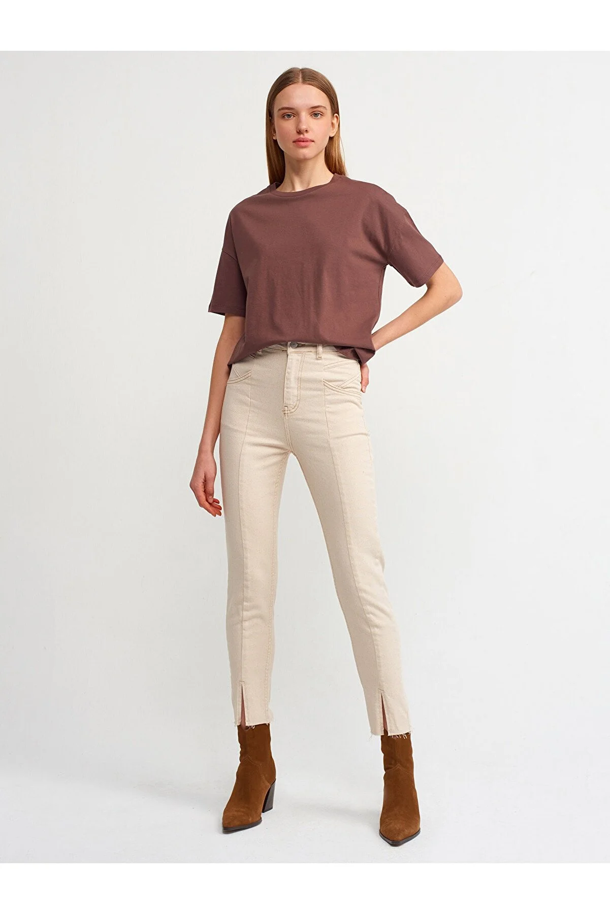 Dilvin  4336 Baumwollhose mit Vordernähten – Ecru
