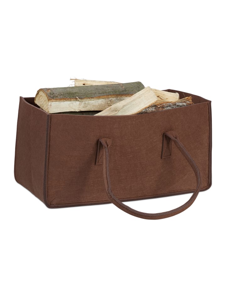 relaxdays Kaminholztasche in Braun günstig kaufen onesize