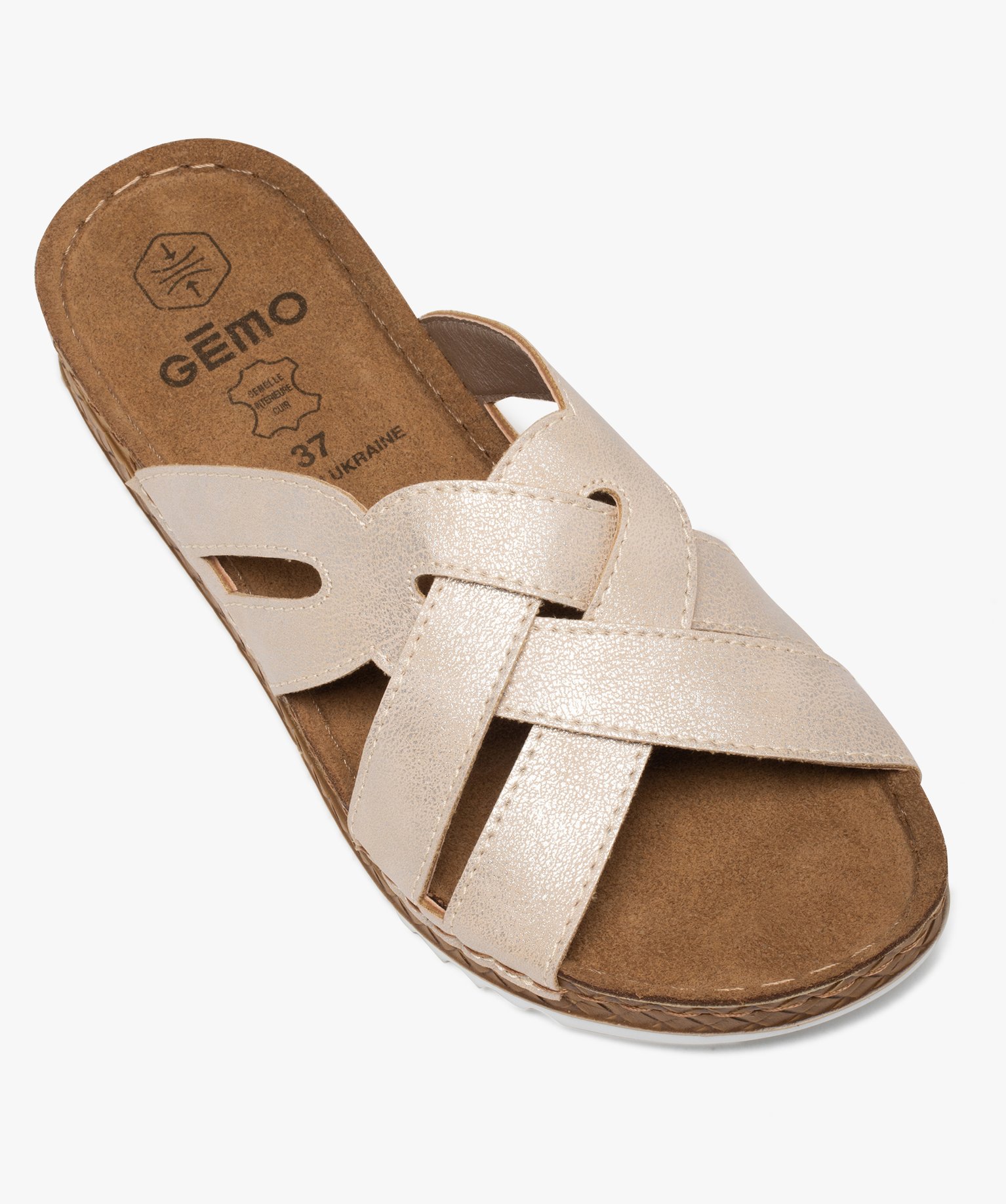 Mules femme extra légères à brides métallisées rose | GEMO