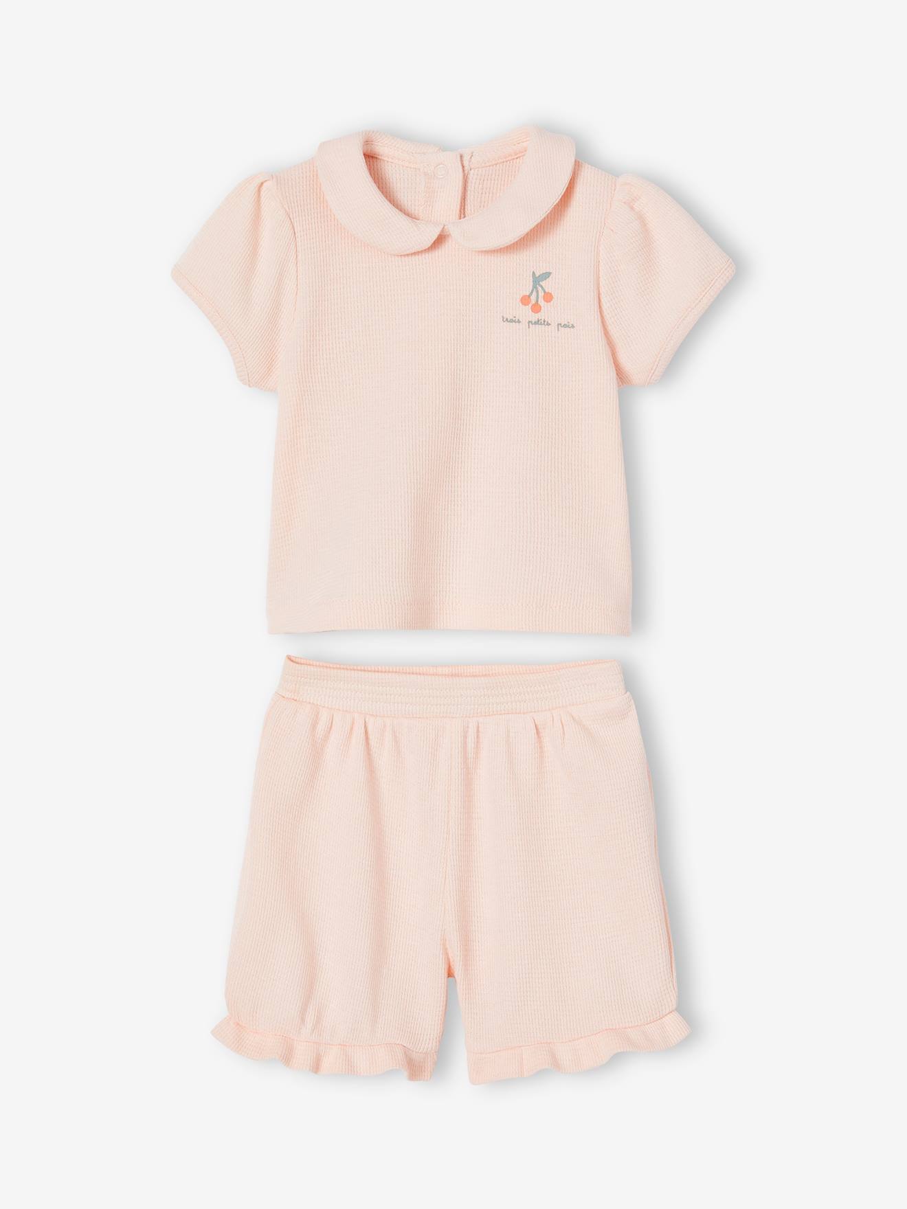 Lot de 2 pyjamas bébé 2 pièces nid d'abeille rose pâle