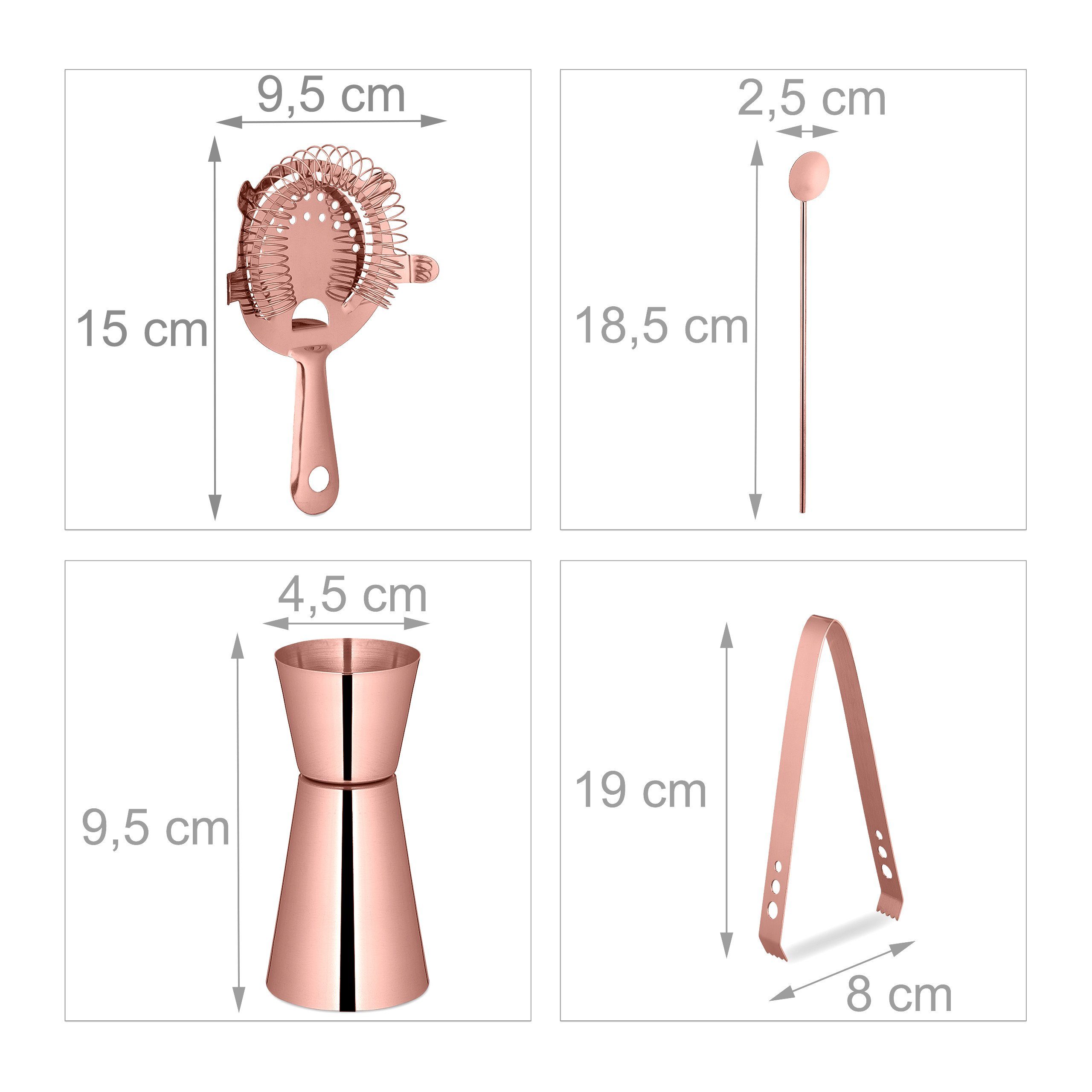 relaxdays Cocktail Shaker 5-teiliges Cocktail Shaker Set, Edelstahl, Bronze